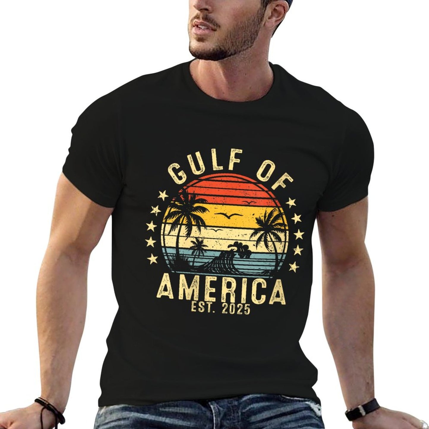 Womens Vintage Gulf Of USA America Funny USA Flag V-Neck Eco-friendly Material T-Shirt