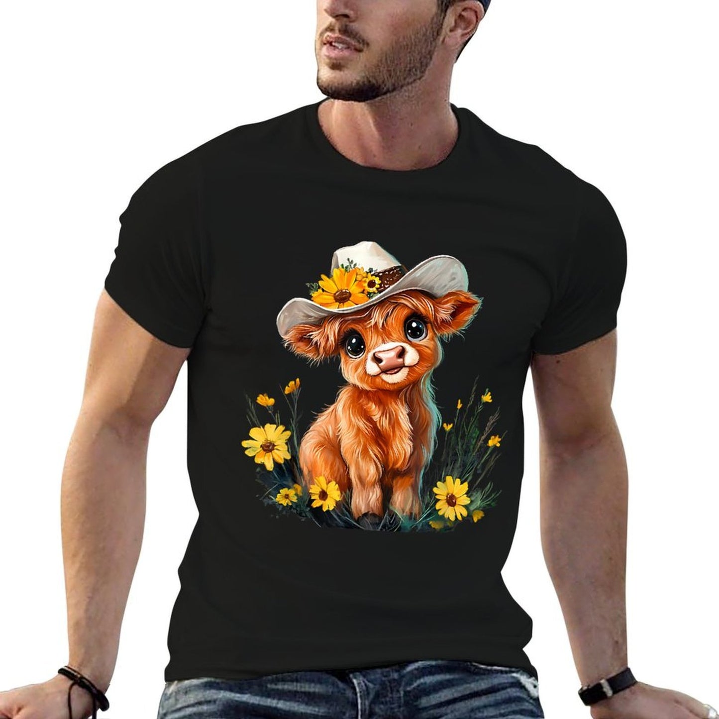 Cute Highland Cow Scottish Hairy Cattle Floral Classic T-Shirt