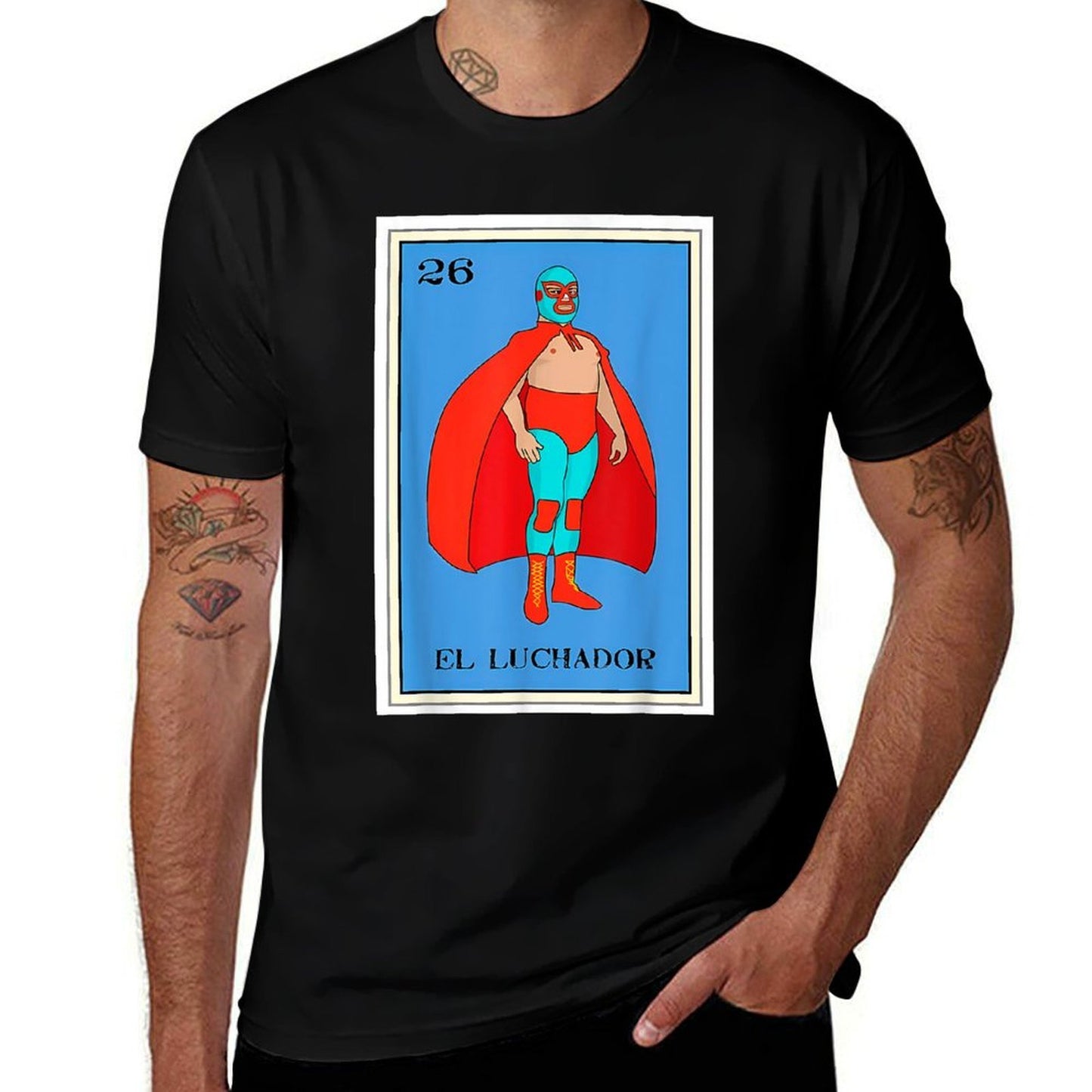 El Enmascarado Funny Card Mexican Lottery Card Ribbed Collar T-Shirt