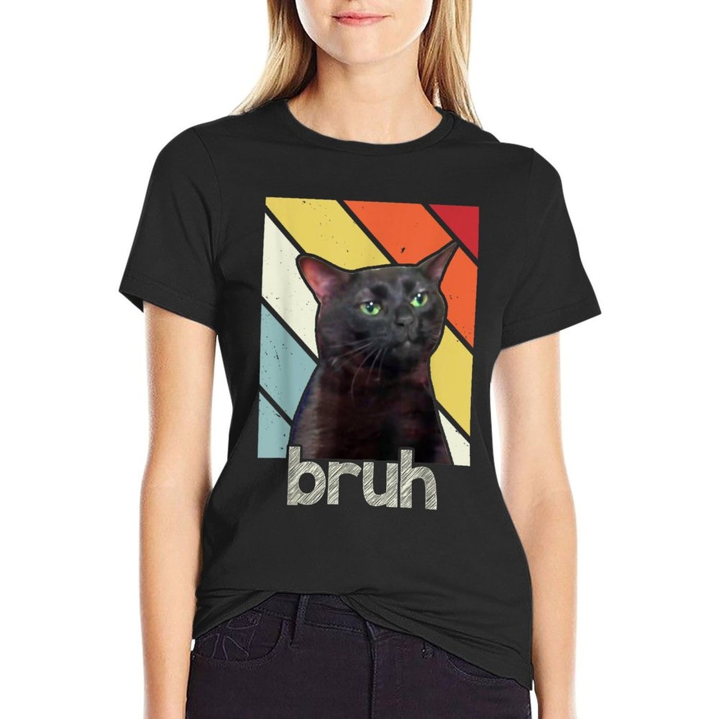 Funny Meme Saying Bruh with Cat Greetingsns Boys Men Breathable T-Shirt