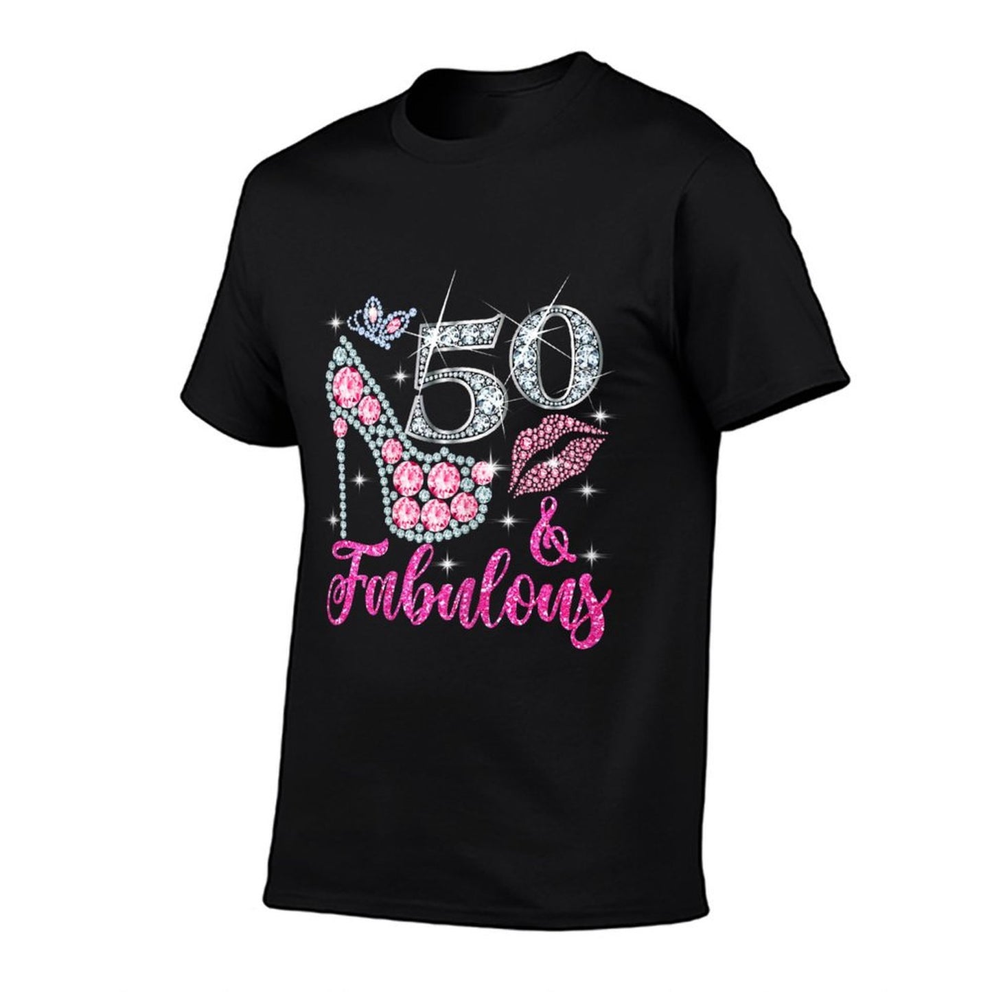 50 & Fabulous Diamond Crown Shoes Queen 50 Yrs Old Birthday Fade-proof Color T-Shirt