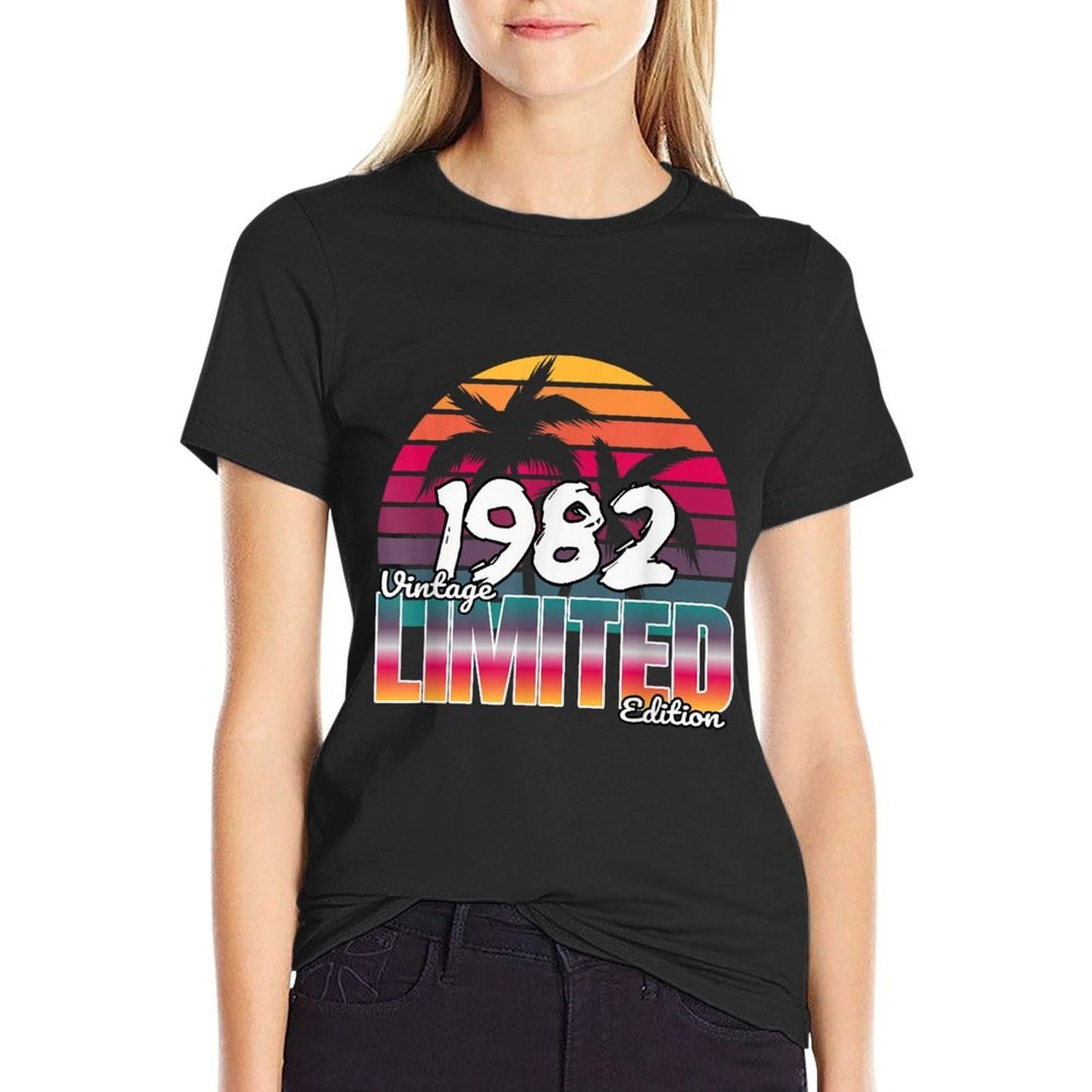 1982 Vintage for Women Men's Gifts 40th Birthday Ribbed Collar T-Shirt