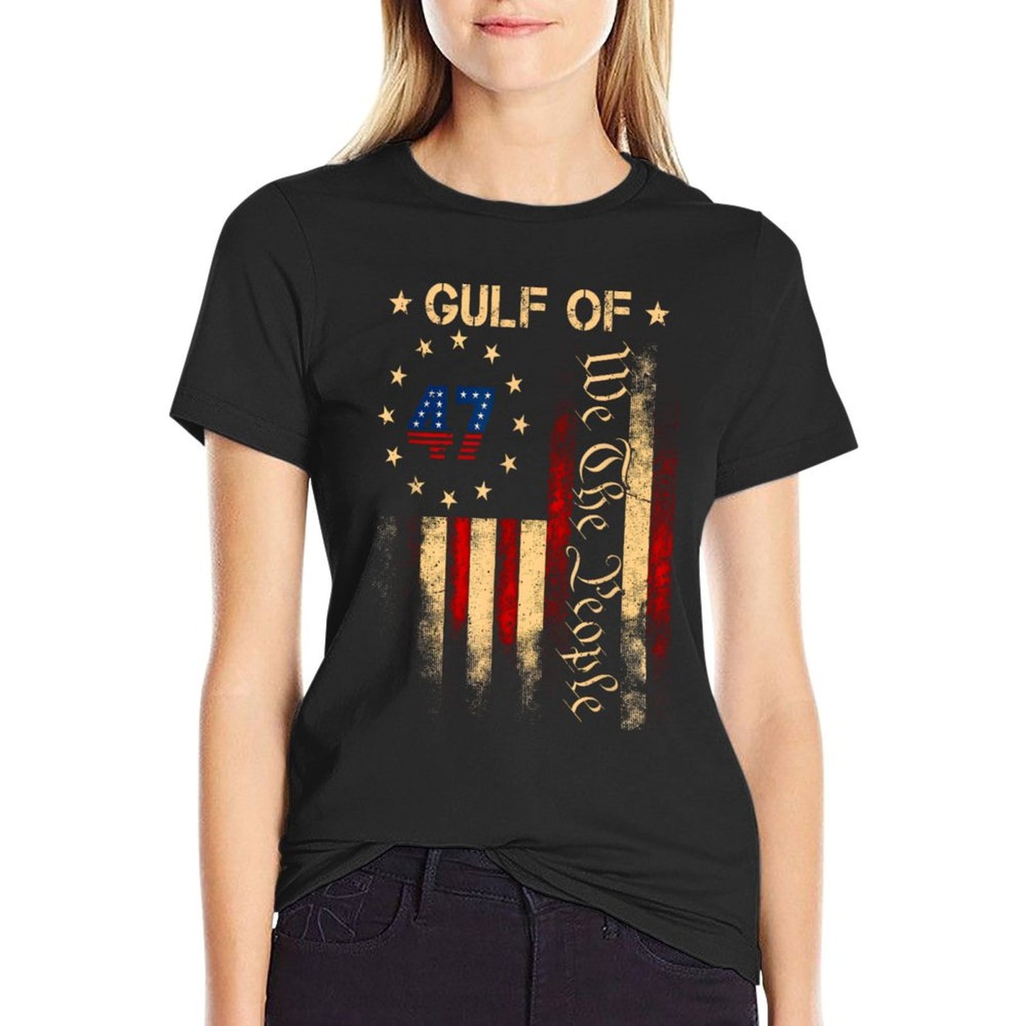 Gulf of USA America Funny USA Flag Oversized Silhouette T-Shirt