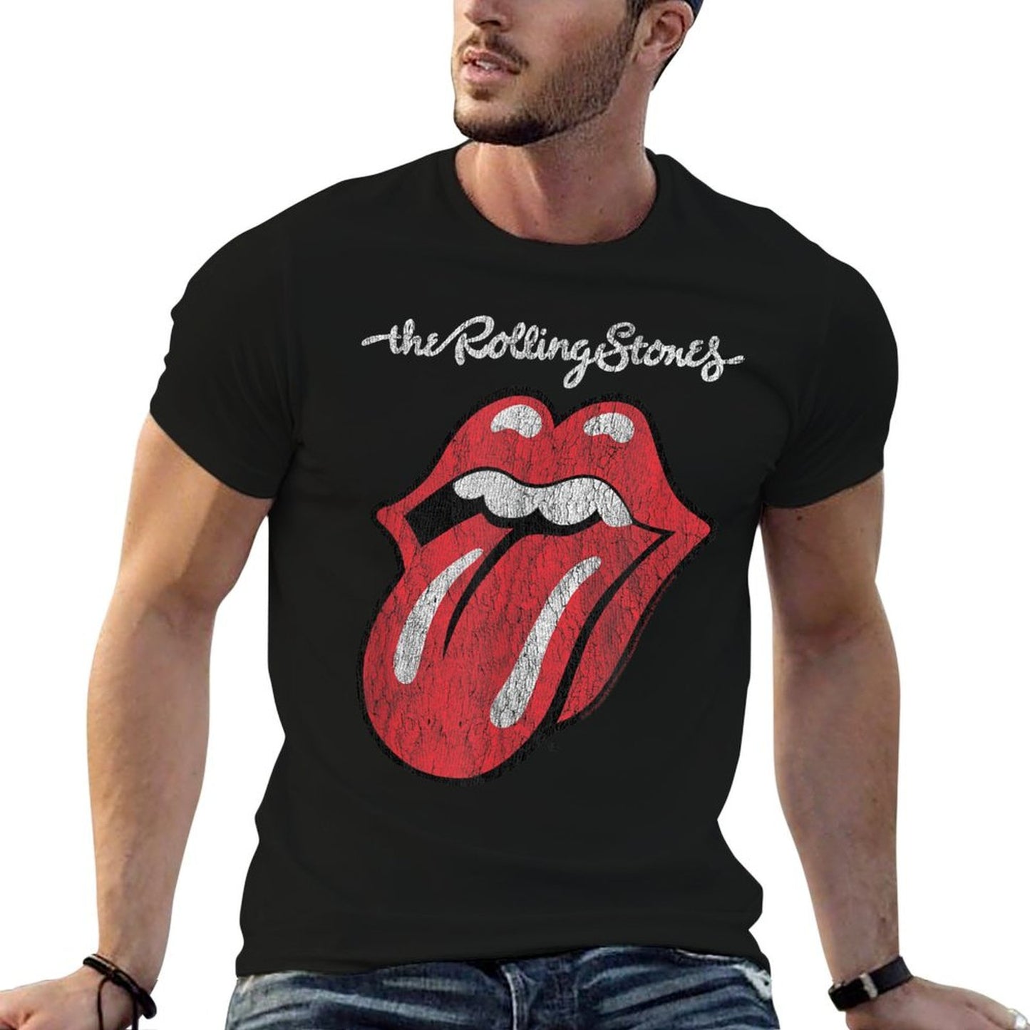 Rolling Stones Official Script Tongue Rolled Sleeves T-Shirt