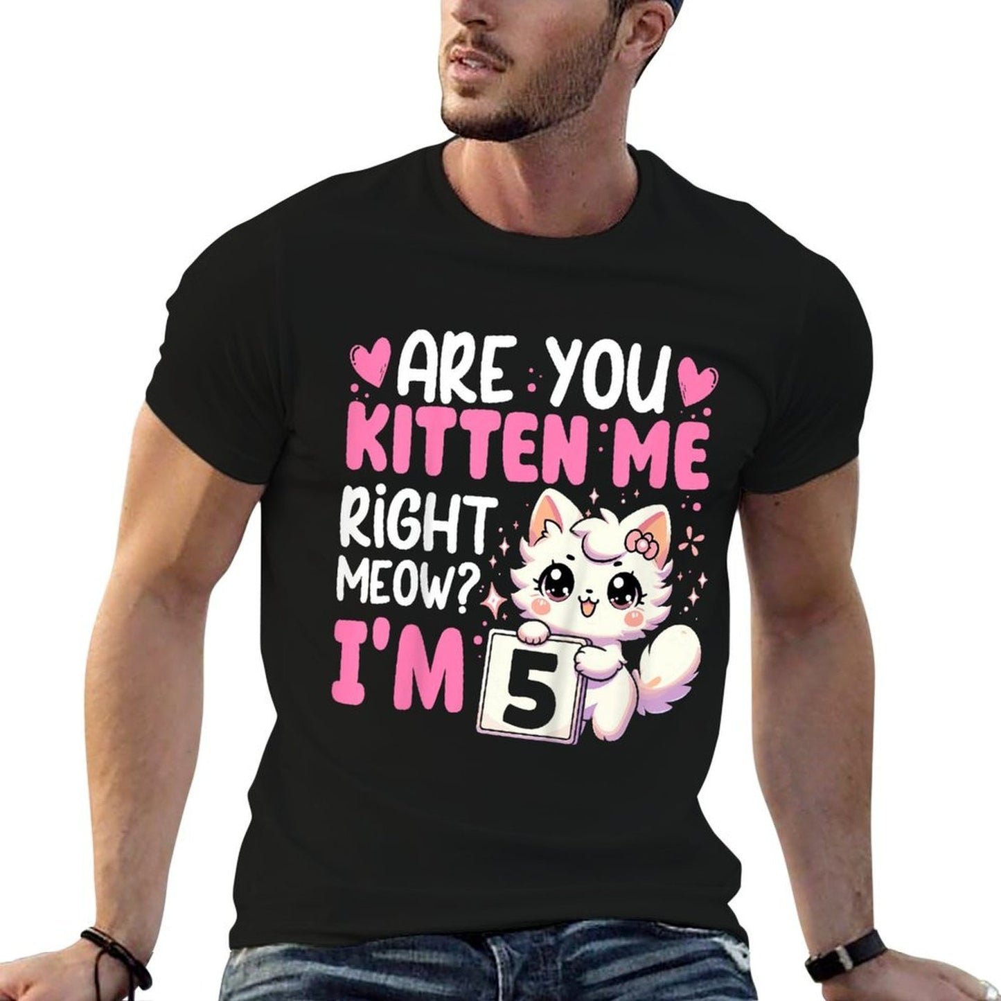 5th Birthday Girl 5yr Five 5 Year Old Kitten Cat Bday Soft T-Shirt