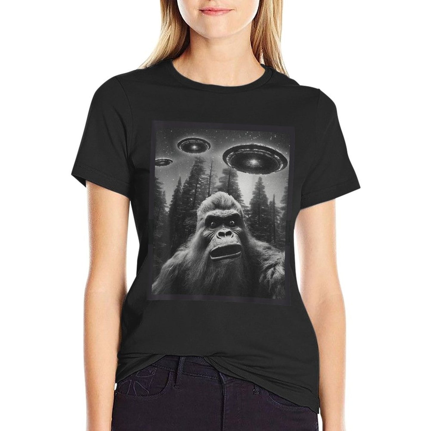 CAT Funny Graphic For Men Women Bigfoot Sasquatch Alien UFO Quick-drying T-Shirt