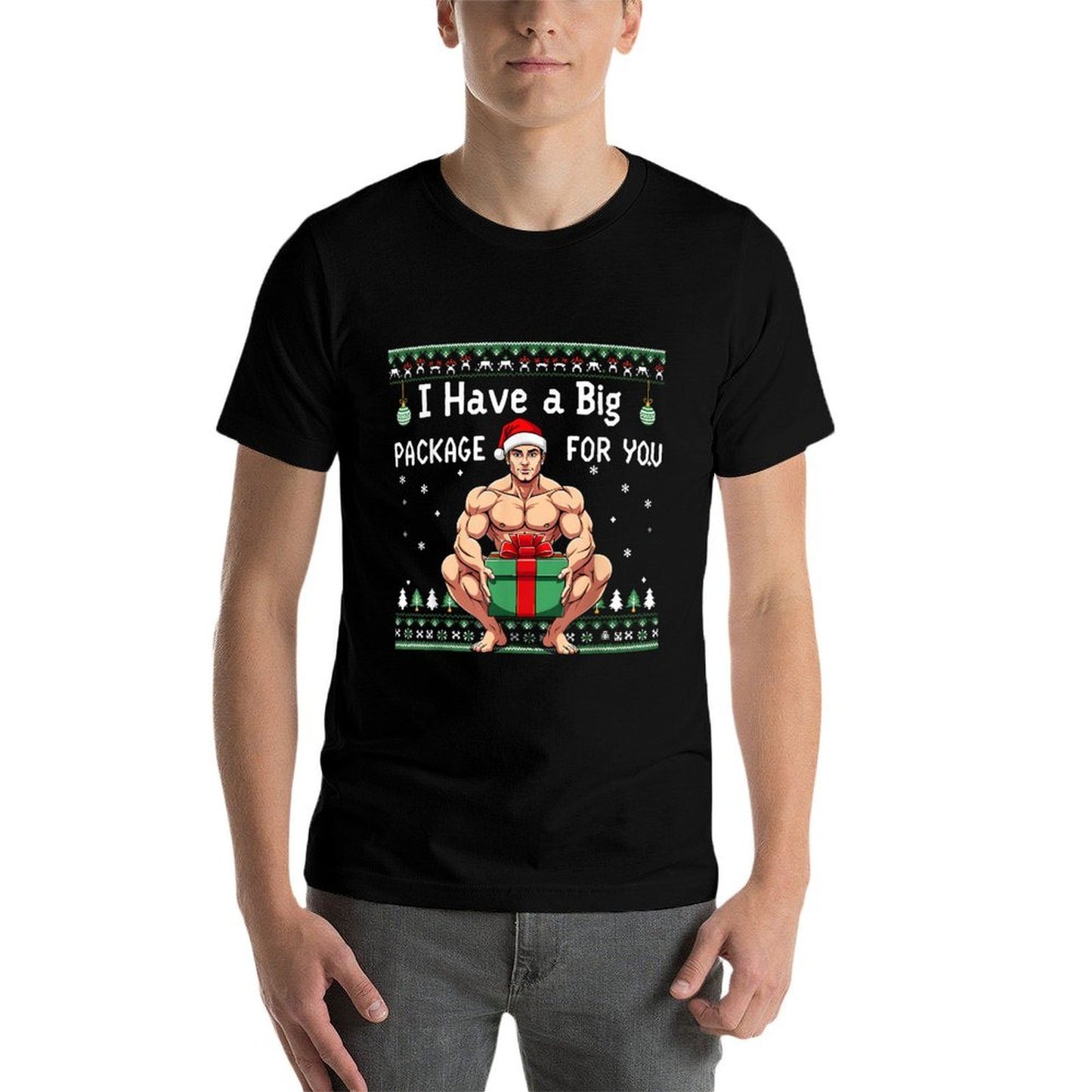 Xmas I Have A Big Package for You Christmas Funny Muscle Man Soft T-Shirt
