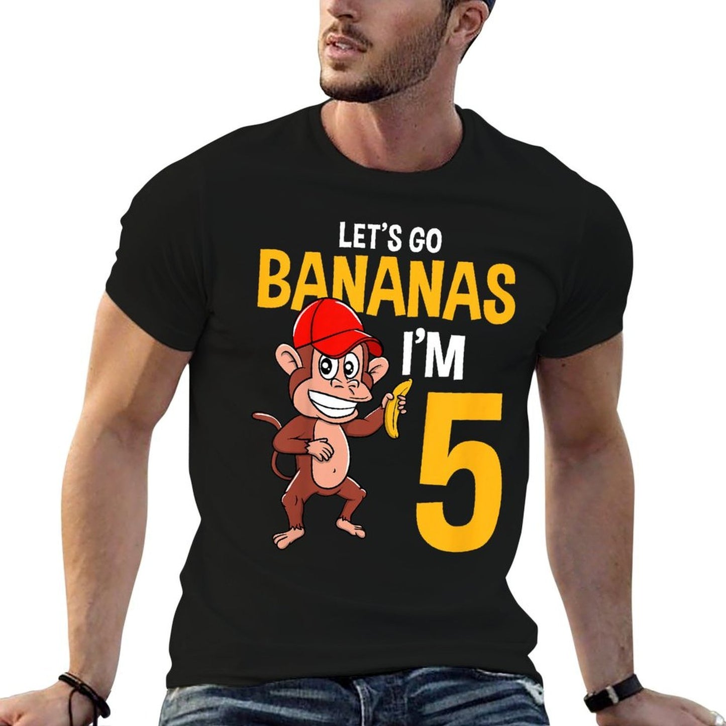 Kids Lets Go Bananas 5th Birthday Monkey 5 Year Old Boy Girl Vintage-inspired T-Shirt