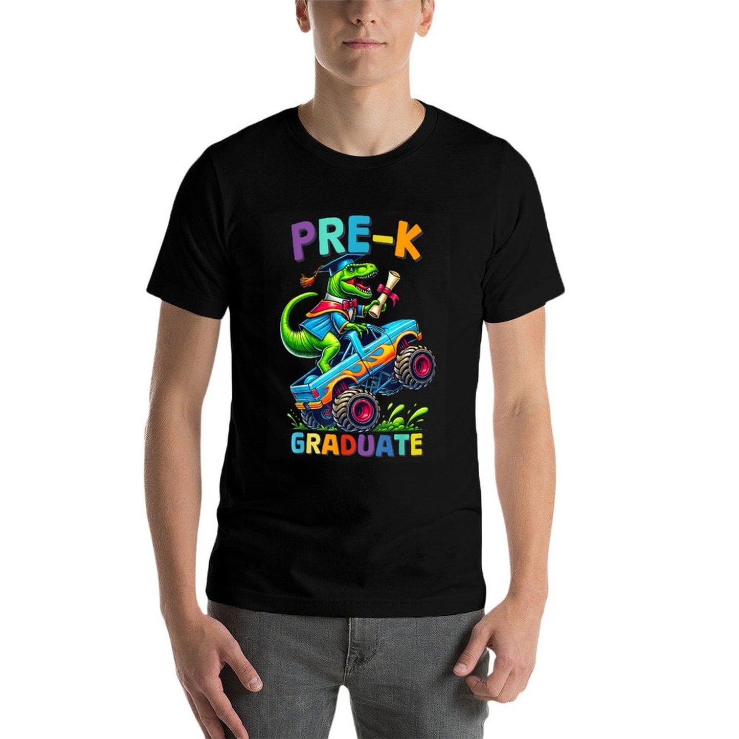 Pre-K Graduation Monster Truck Dinosaur Boys Kids Dino Tagless Design T-Shirt