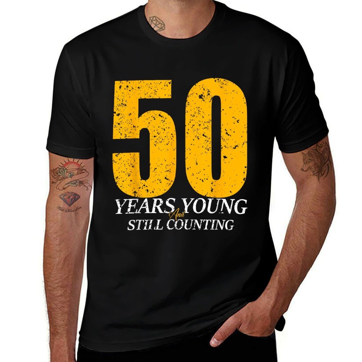 50 Years Young And Still Counting 50th Birthday Funny Bday Tagless Design T-Shirt
