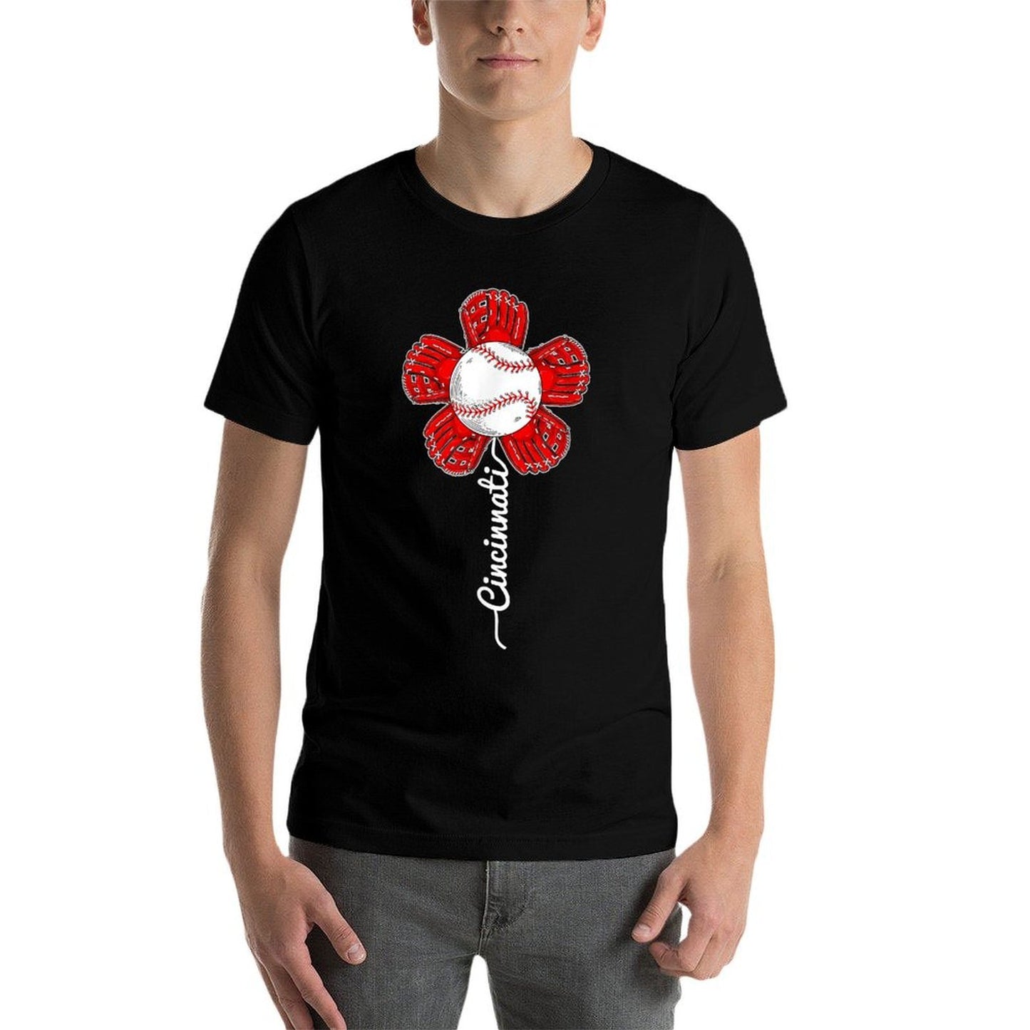 Cincinnati Funny Flower Vintage Baseball Lover And Player Oversized Silhouette T-Shirt