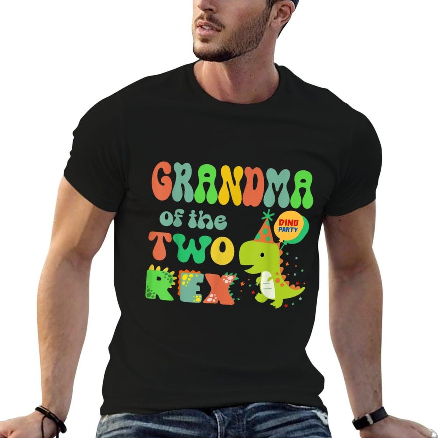 Grandma of The Two Rex Birthday Dinosaur Family Matching Durable T-Shirt