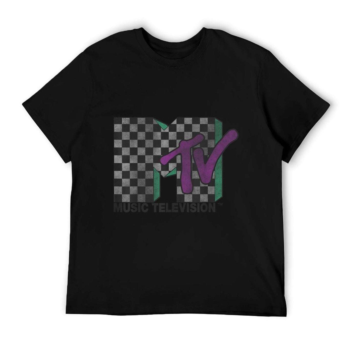 MTV Checkered Distressed Retro Logo Eco-friendly Material T-Shirt