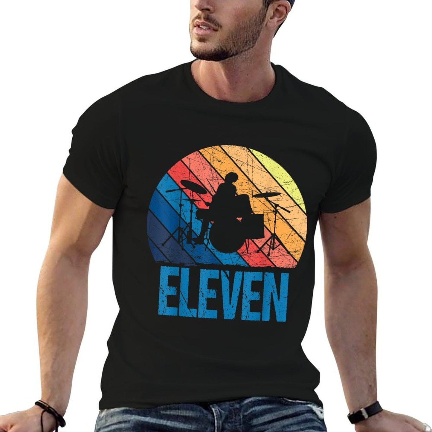 11 Year Old 11th Birthday Boy Drummer Drums Drumming Summer-ready Fabric T-Shirt