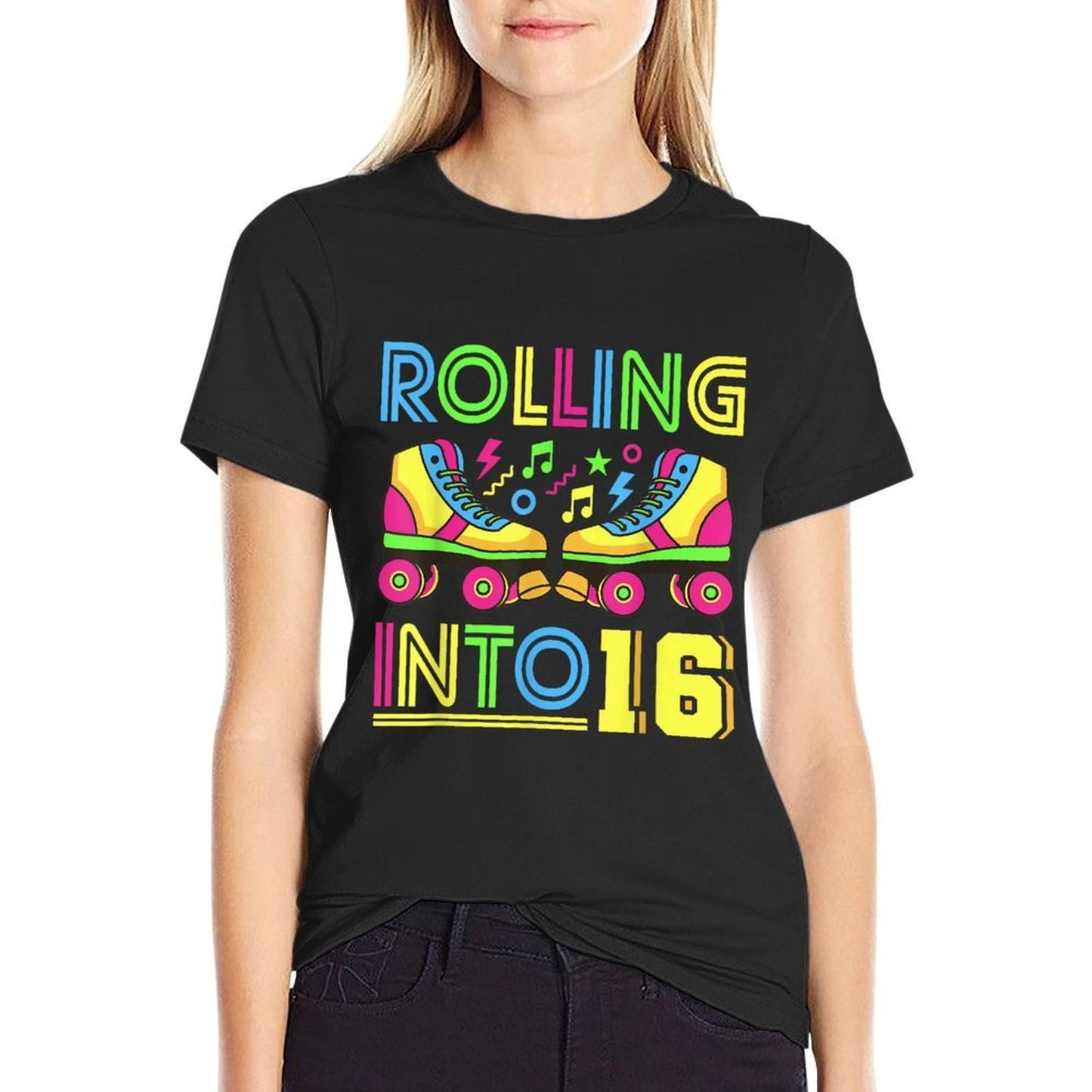 Rolling Into 16 Year Old 80s Party 90s Costume 16th Birthday Vintage-inspired T-Shirt