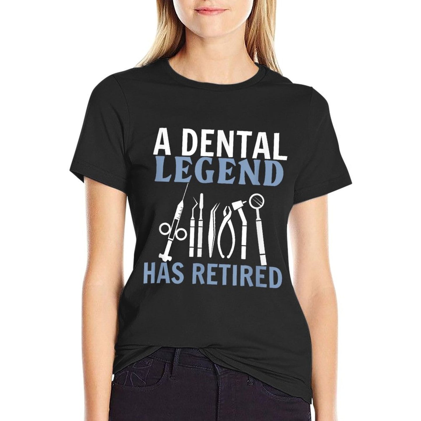 A Dental Legend Has Retired Funny Dentist Retirement Gift Ribbed Collar T-Shirt