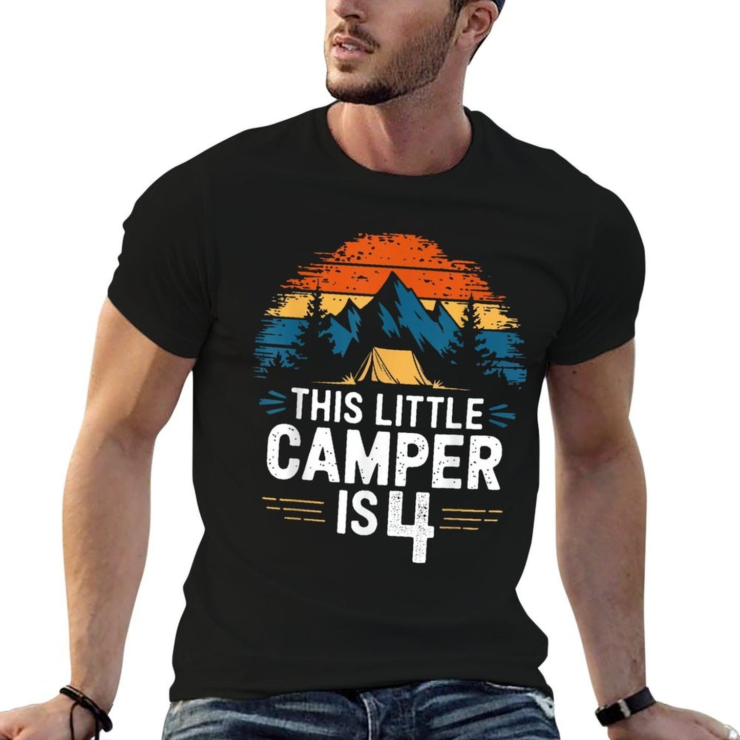 4th Birthday Camping for 4 Year Old Kids Camping Party Vintage-inspired T-Shirt