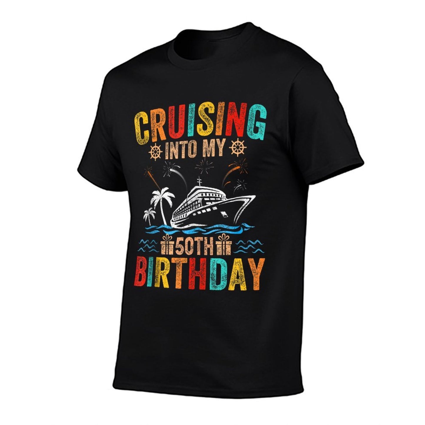 Cruising Into My 50th Birthday Family Cruise 50 Birthday Heathered Texture T-Shirt