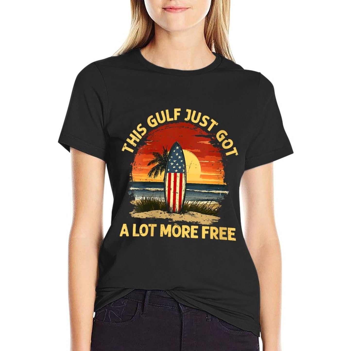Womens Sunset with Surfboard And America Gulf for Boys And Girls Vintage-inspired T-Shirt