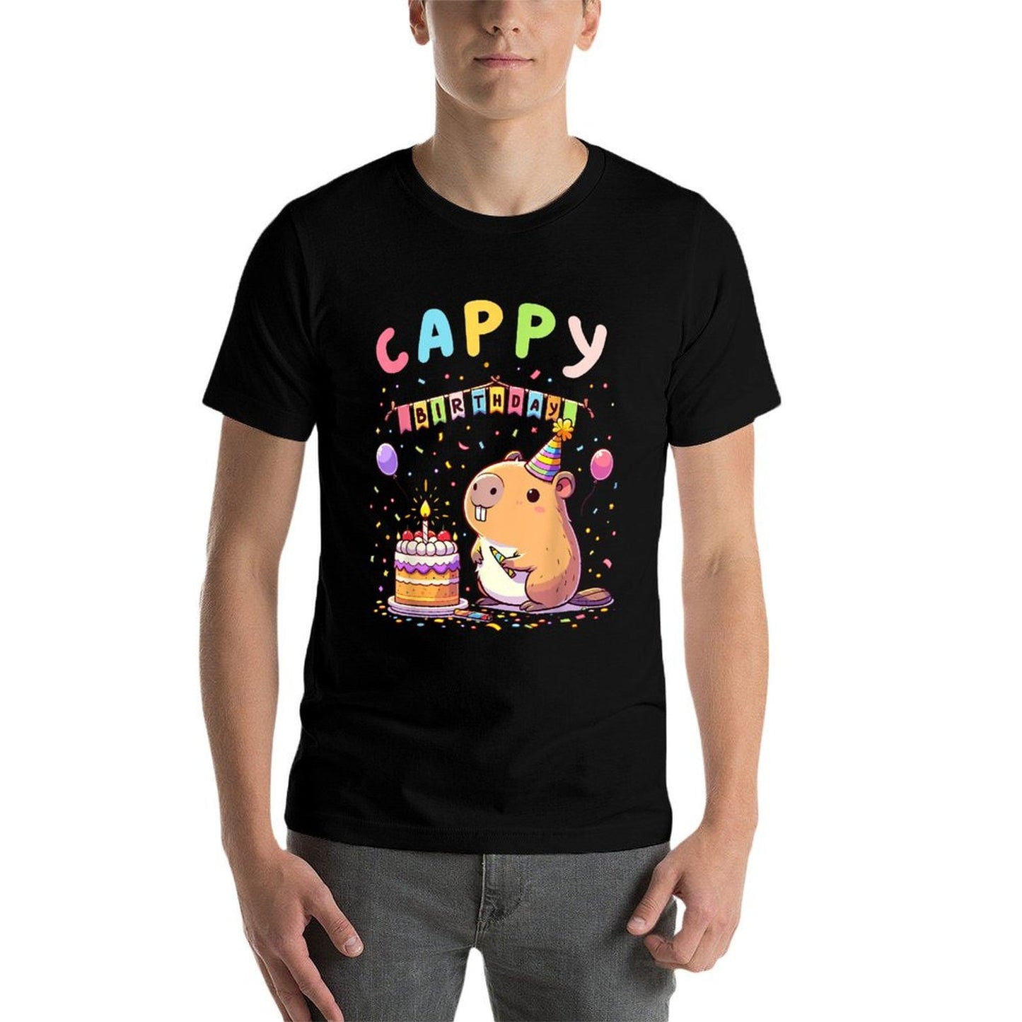 Cappy Birthday Capybara Lovers Girl Boy Happy Birthday Party Oversized Silhouette T-Shirt