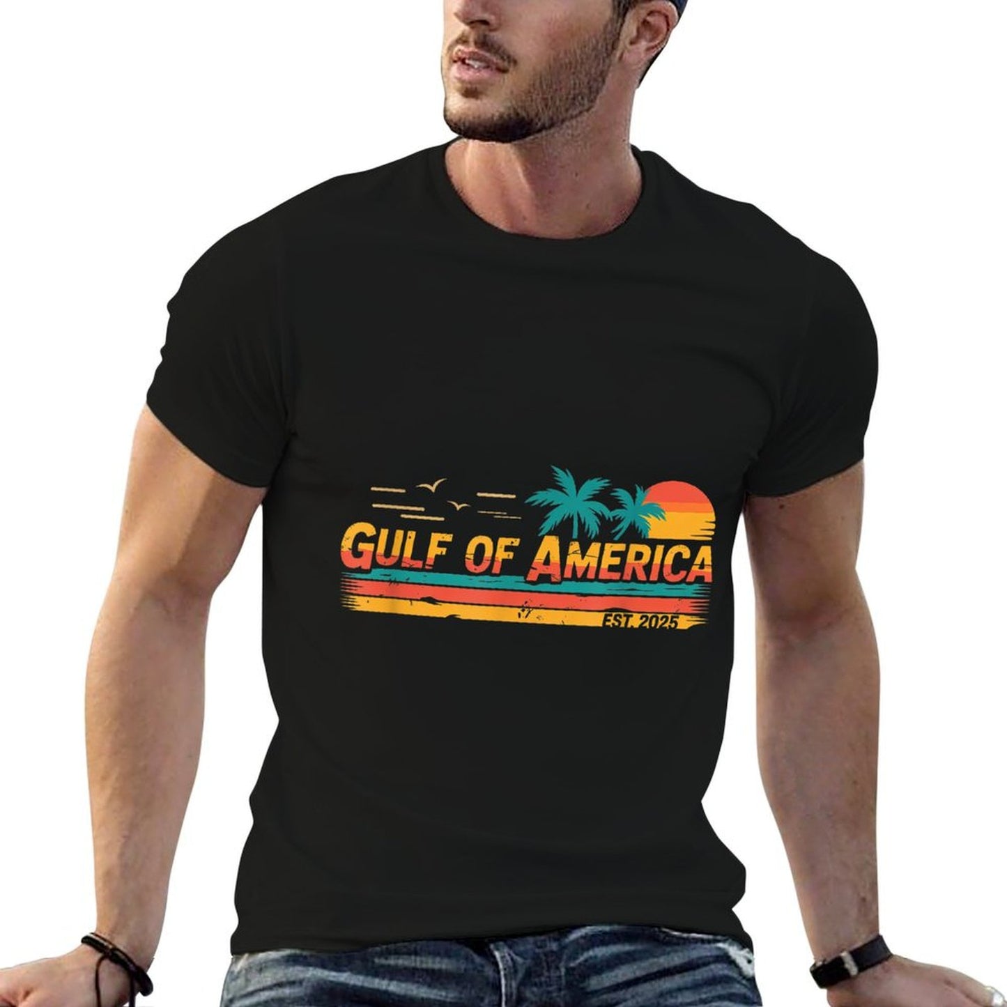 Vintage Gulf Of Us America Retro Sunset Gulf Of Us America Lightweight T-Shirt
