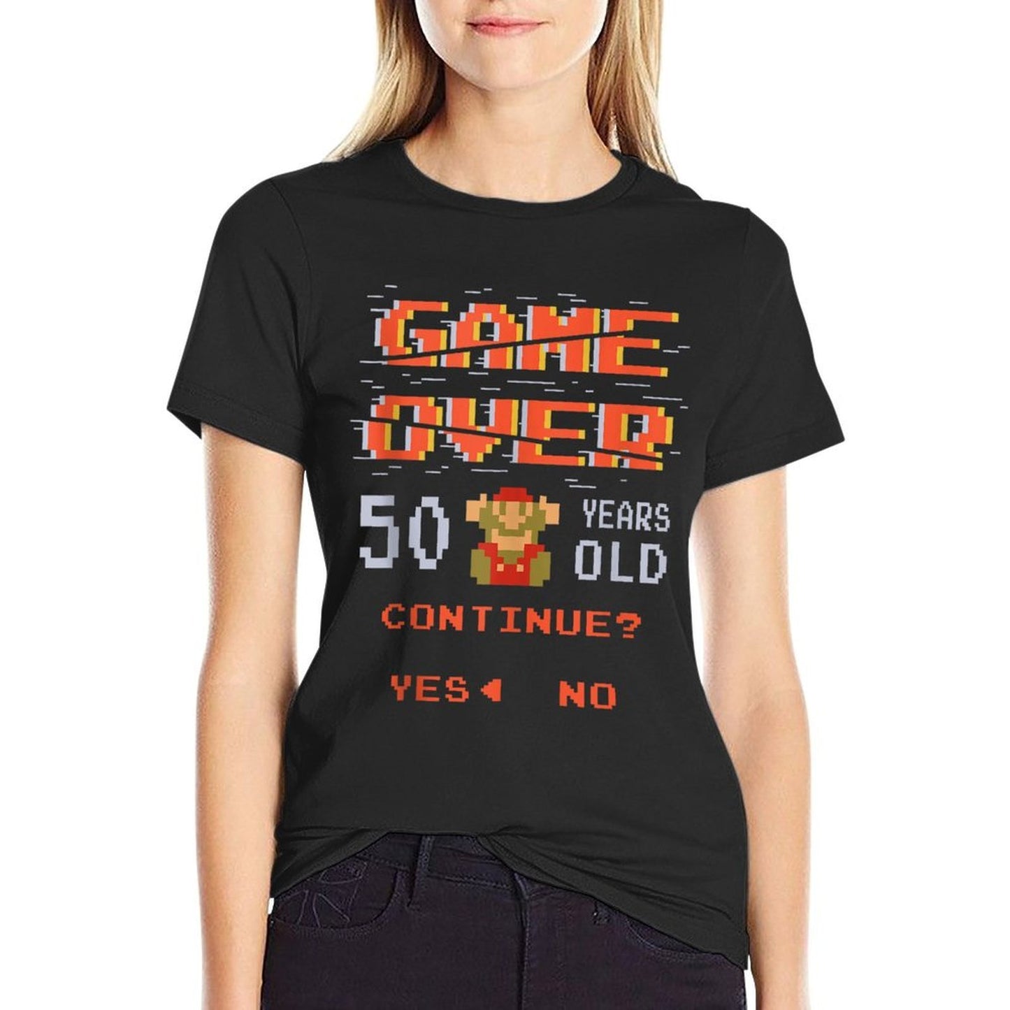 Super Mario 50th Birthday Game Over Pixel Portrait Eco-friendly Material T-Shirt