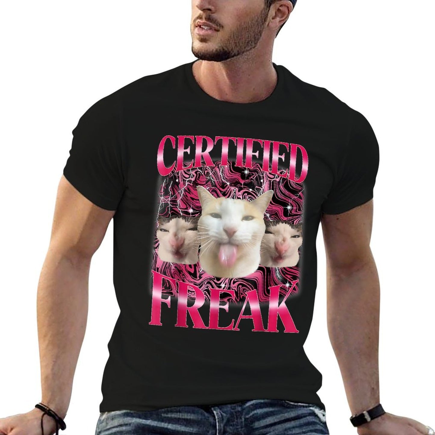 Certified Freak Eat Cement Cursed Cat Funny Cat Meme Slim-fit Cut T-Shirt