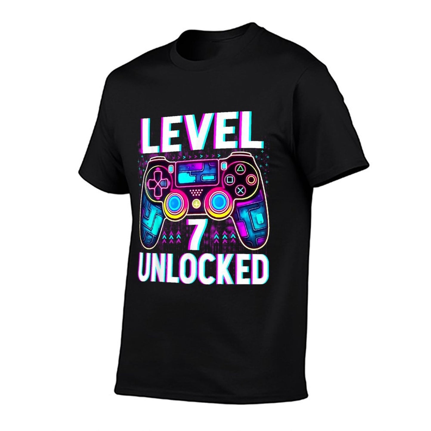 Level 7 Unlocked Funny Video Gamer Geek 7th Birthday Rolled Sleeves T-Shirt