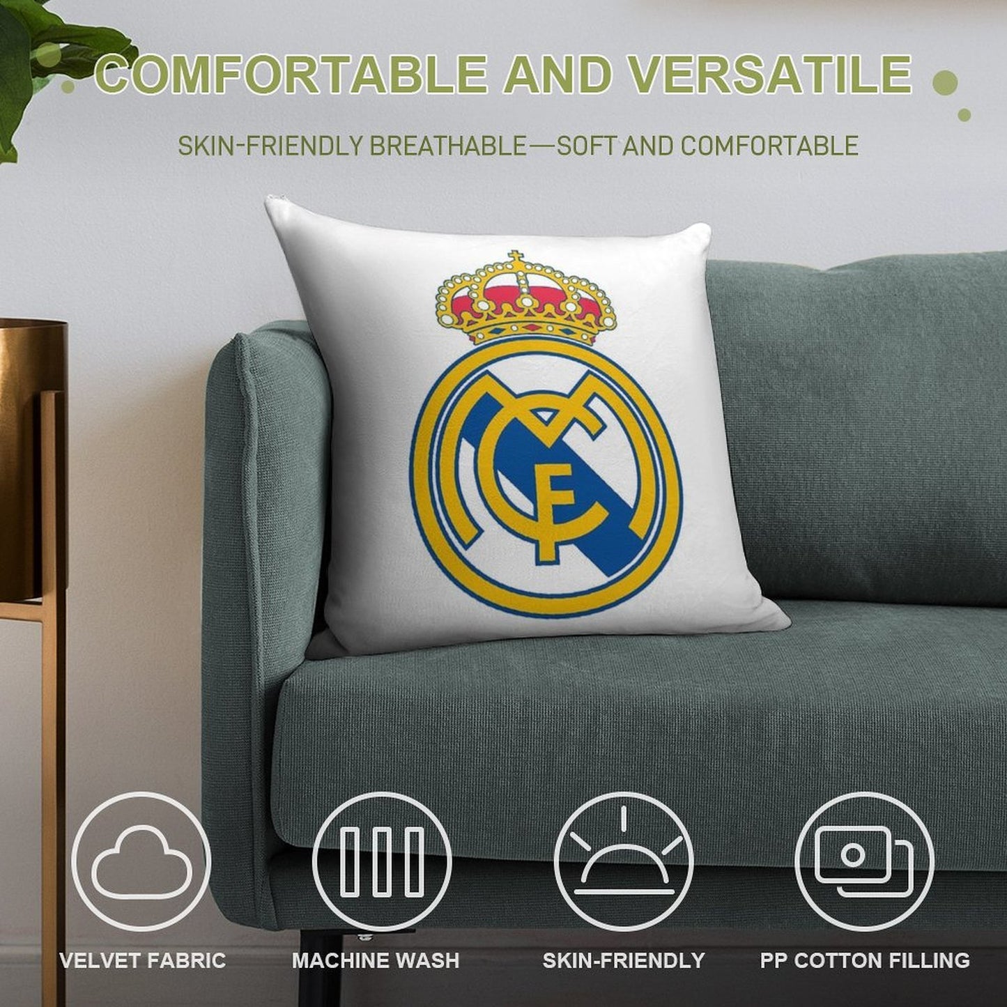 The Madrid CF Logo Soft Luxury Feel Throw Pillow