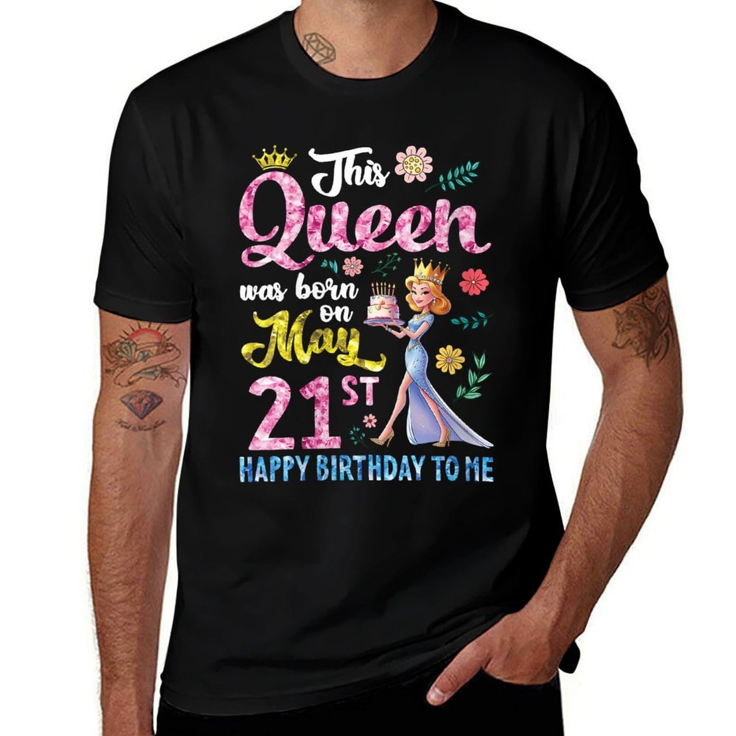 Womens This Queen Was Born On May 21st Happy Birthday To Me Mommy Ribbed Collar T-Shirt