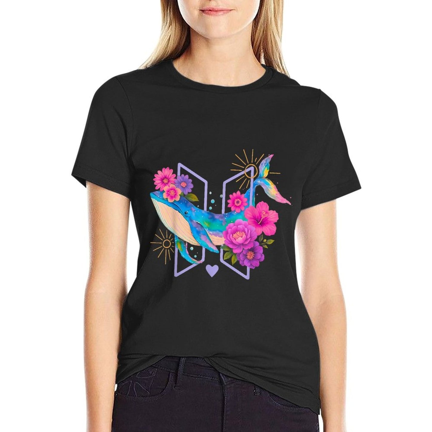 Orca With Floral Funny Graphic For Summer Girl Women Kids Odor-resistant T-Shirt