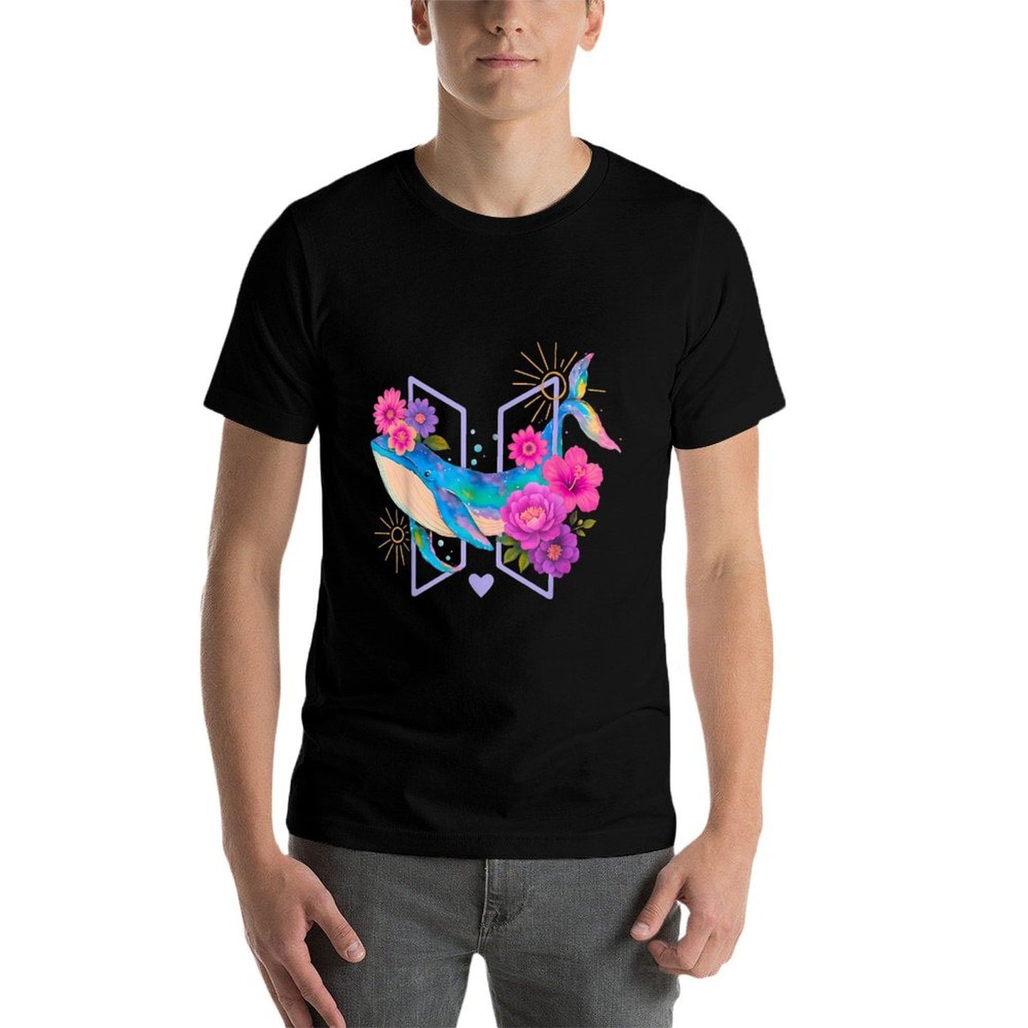Orca With Floral Funny Graphic For Summer Girl Women Kids Odor-resistant T-Shirt