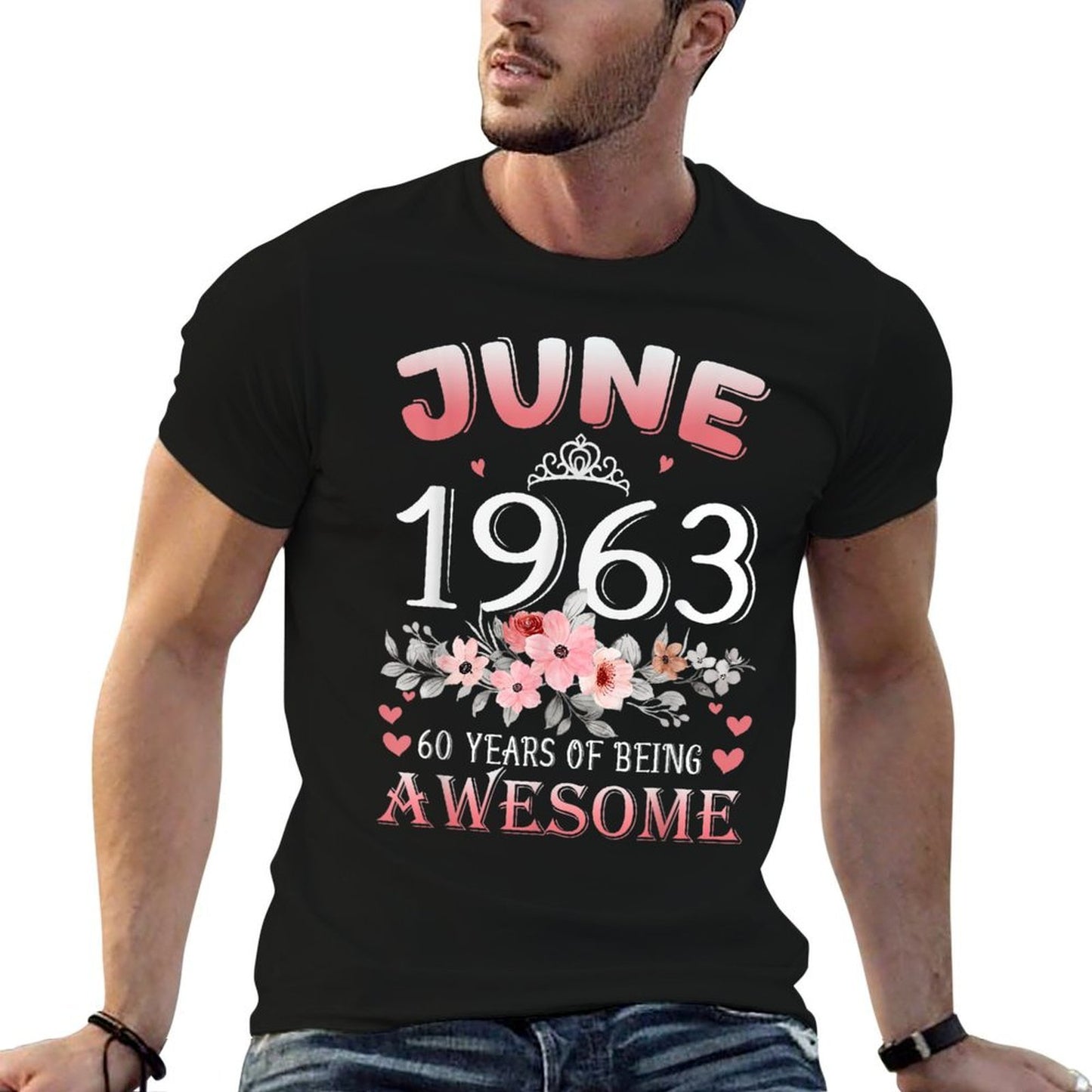 60 Year Old Made In June 1963 60th Flower Birthday Gift Summer-ready Fabric T-Shirt