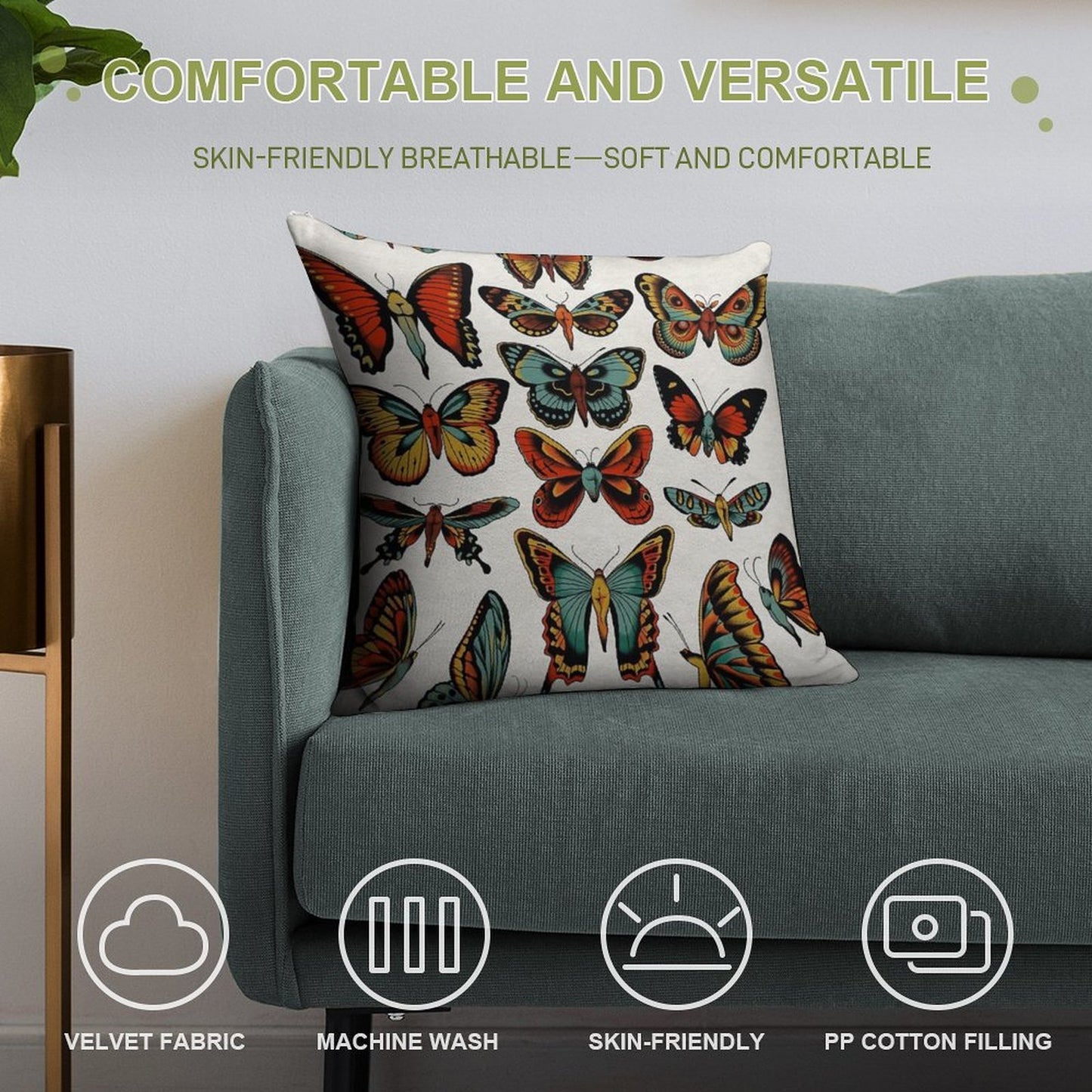 Butterflies Traditional Tattoo Flash Soft Skin-Friendly Throw Pillow