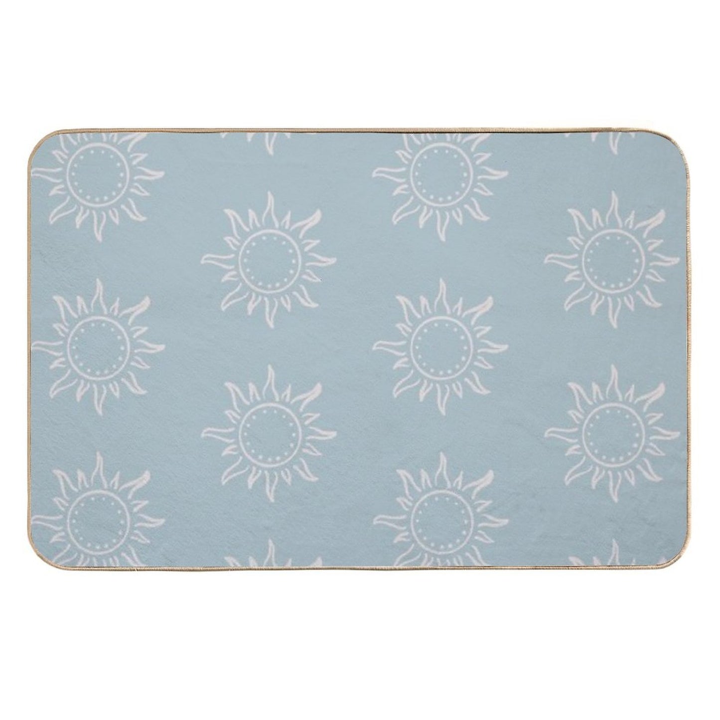 Cute Boho Sun Pattern Bohemian Aesthetic In Muted Colors Sky Blue Easy Maintenance Bath Mat