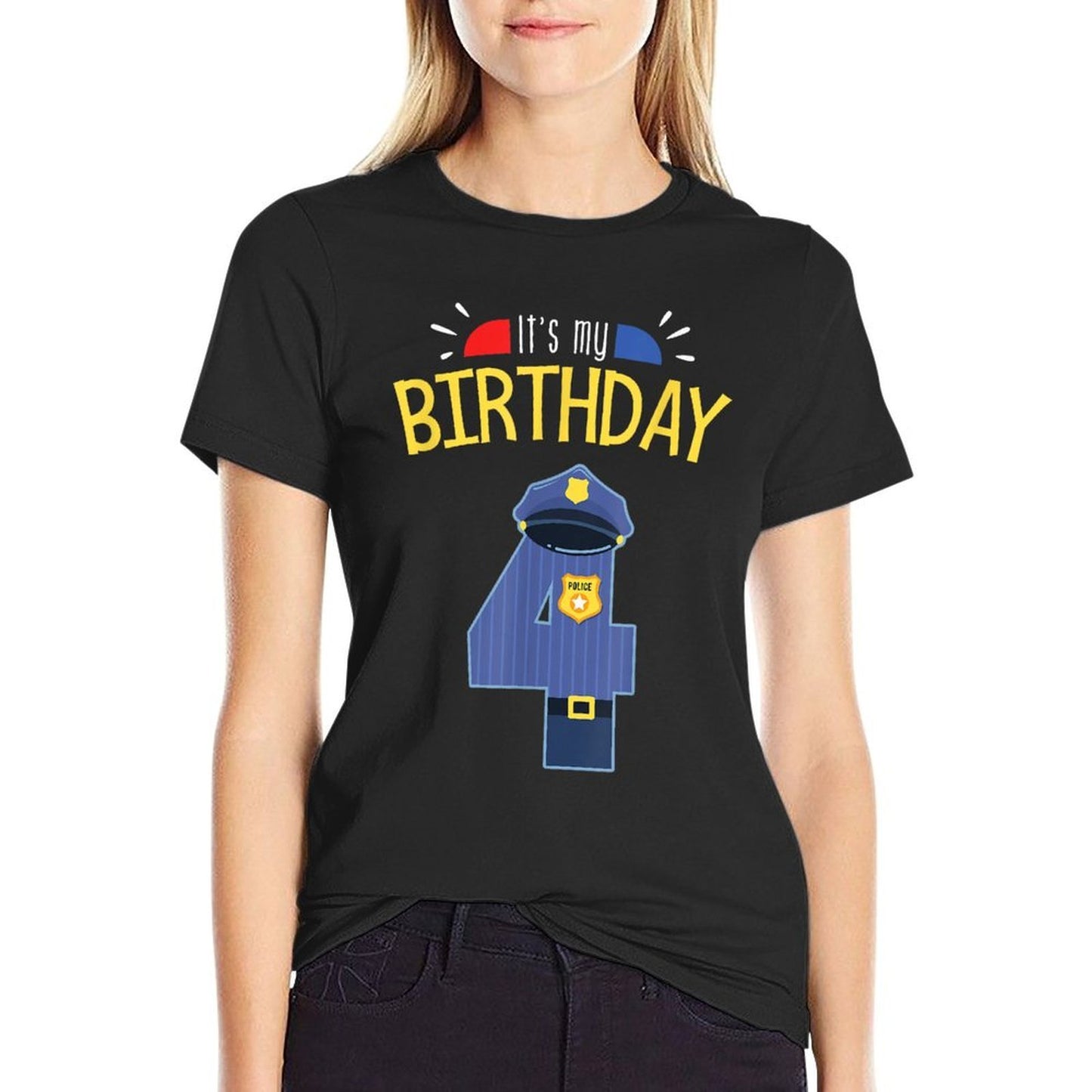 4th Birthday 4 Year Old Boys Police Officer Uniform T-shirt High-quality Stitching T-Shirt