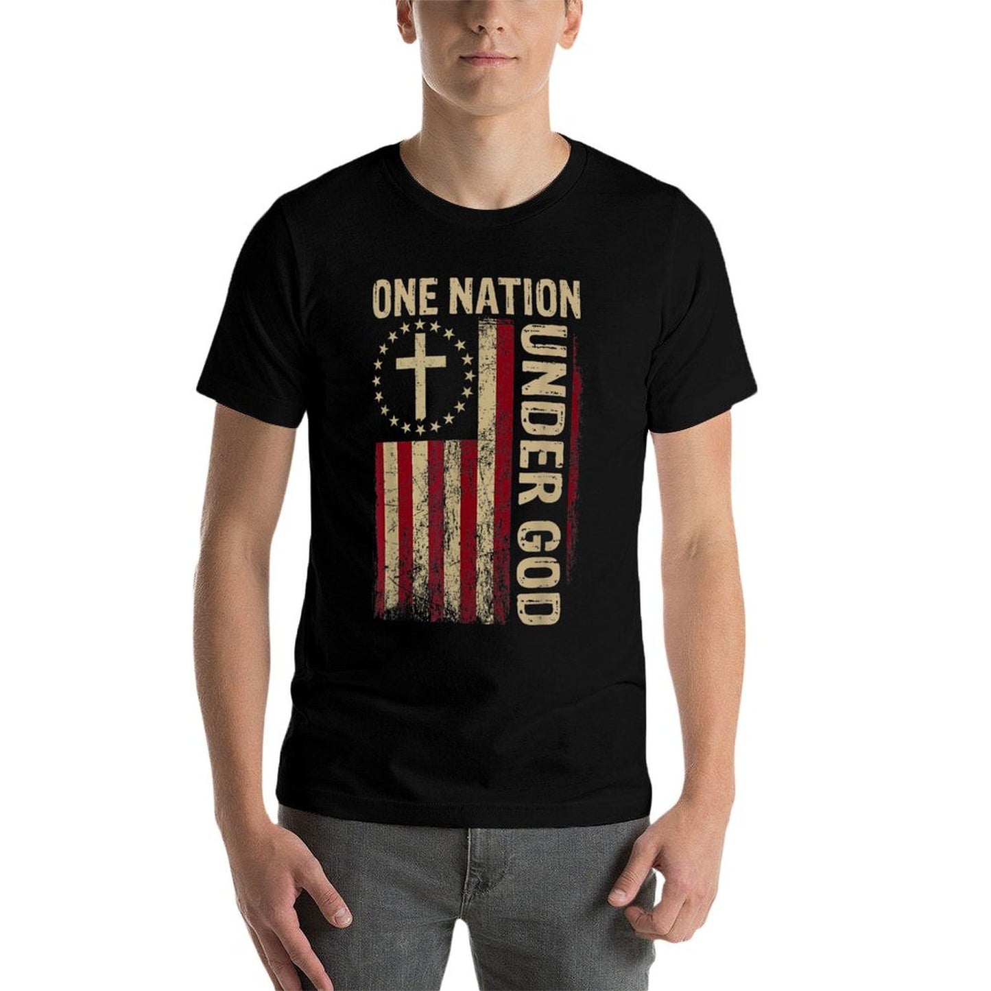 One Nation Under God 4th Of July Patriotic Christian Cotton T-Shirt