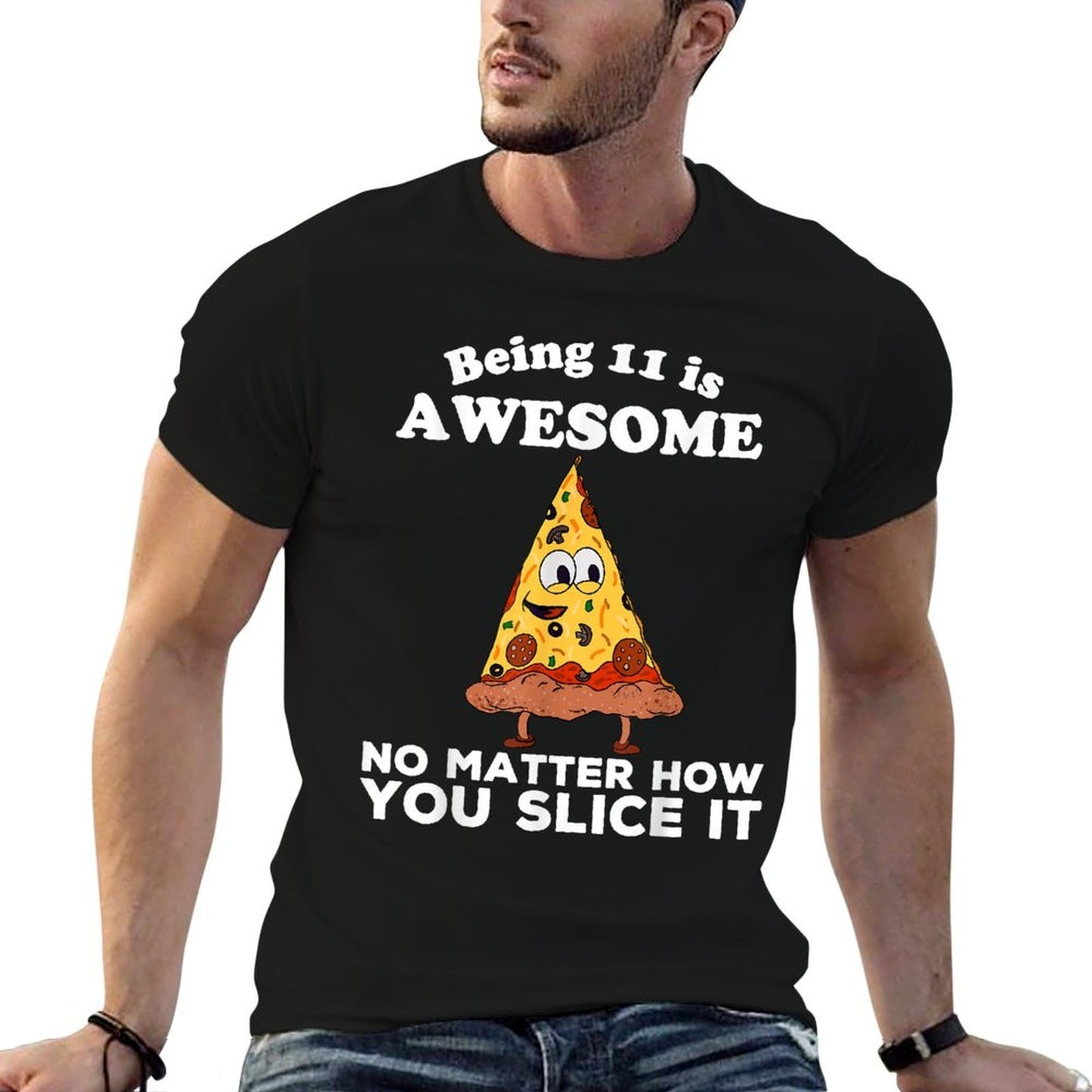 Being 11 Is Awesome 11th Birthday Pizza Theme Funny Eleventh Relaxed-fit T-Shirt