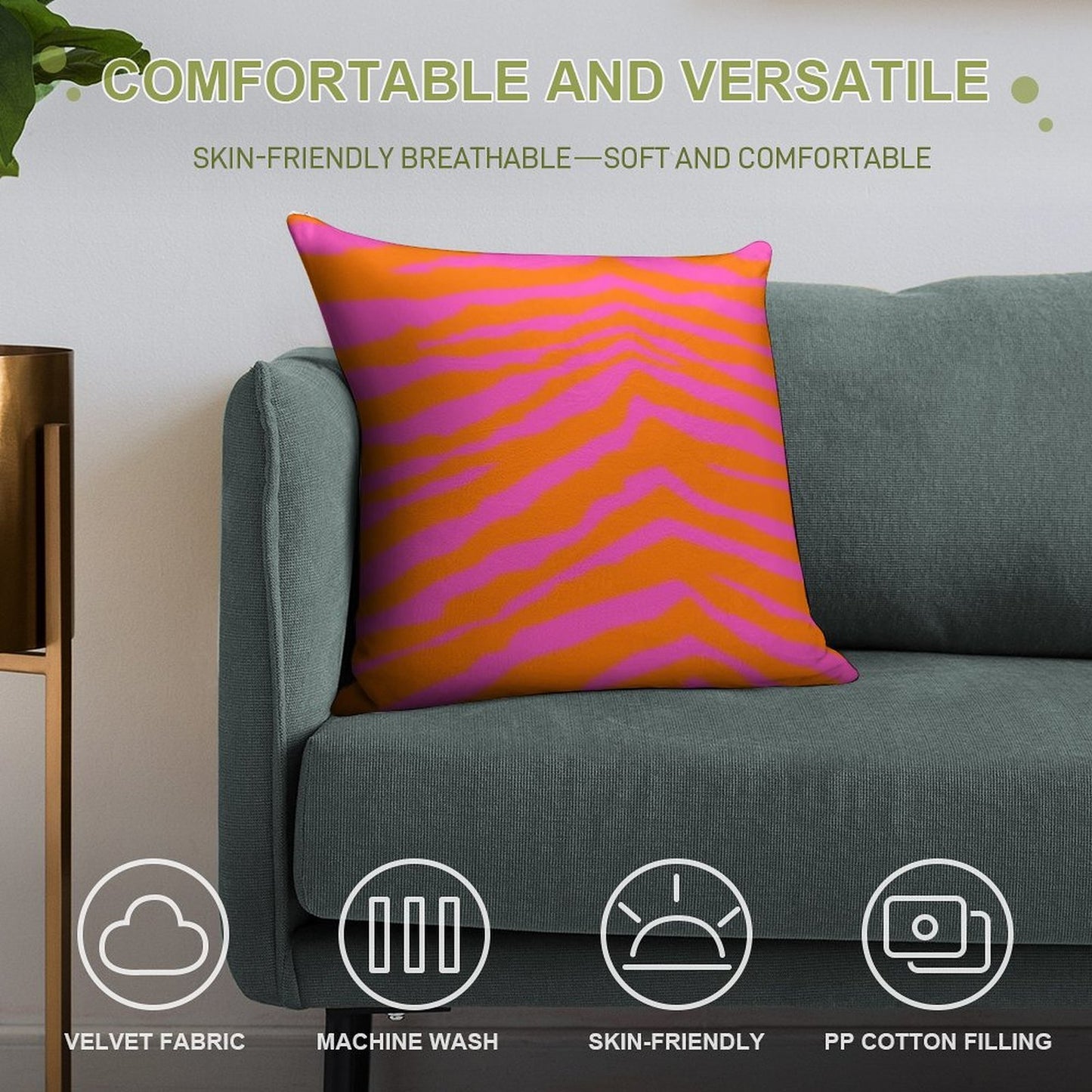 Pink And Orange Zebra Print Soft High-Density Material Throw Pillow