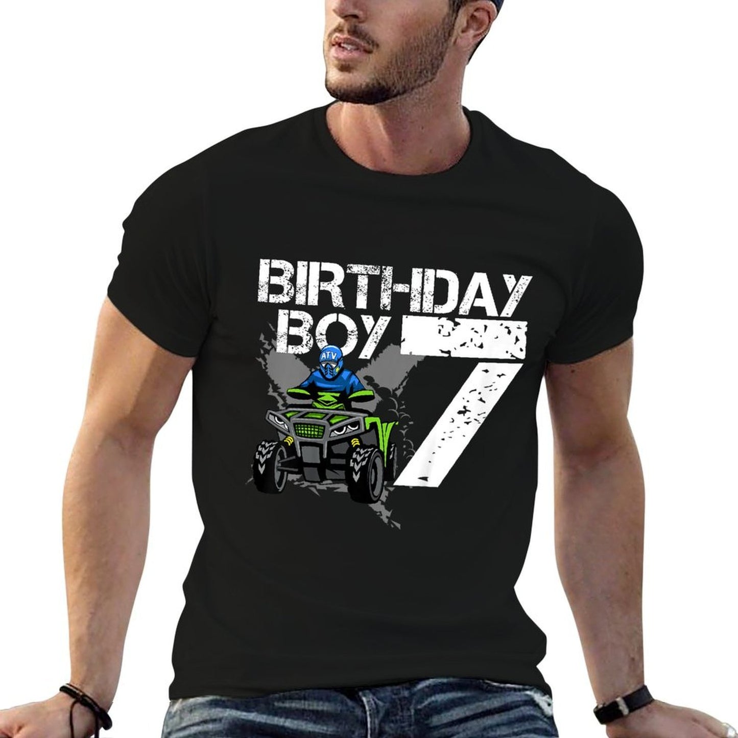 Kids Birthday Boy 7 Years Old ATV Four Wheeler Quad Bike Heathered Texture T-Shirt
