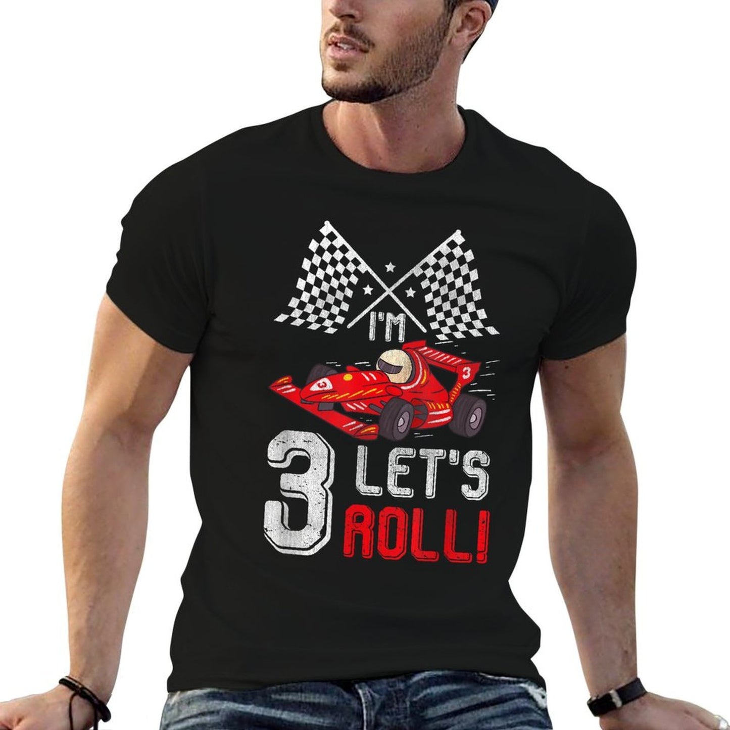 3 Birthday Racing Car 3 Years Old Let's Roll Toddler Boy Wrinkle-resistant T-Shirt