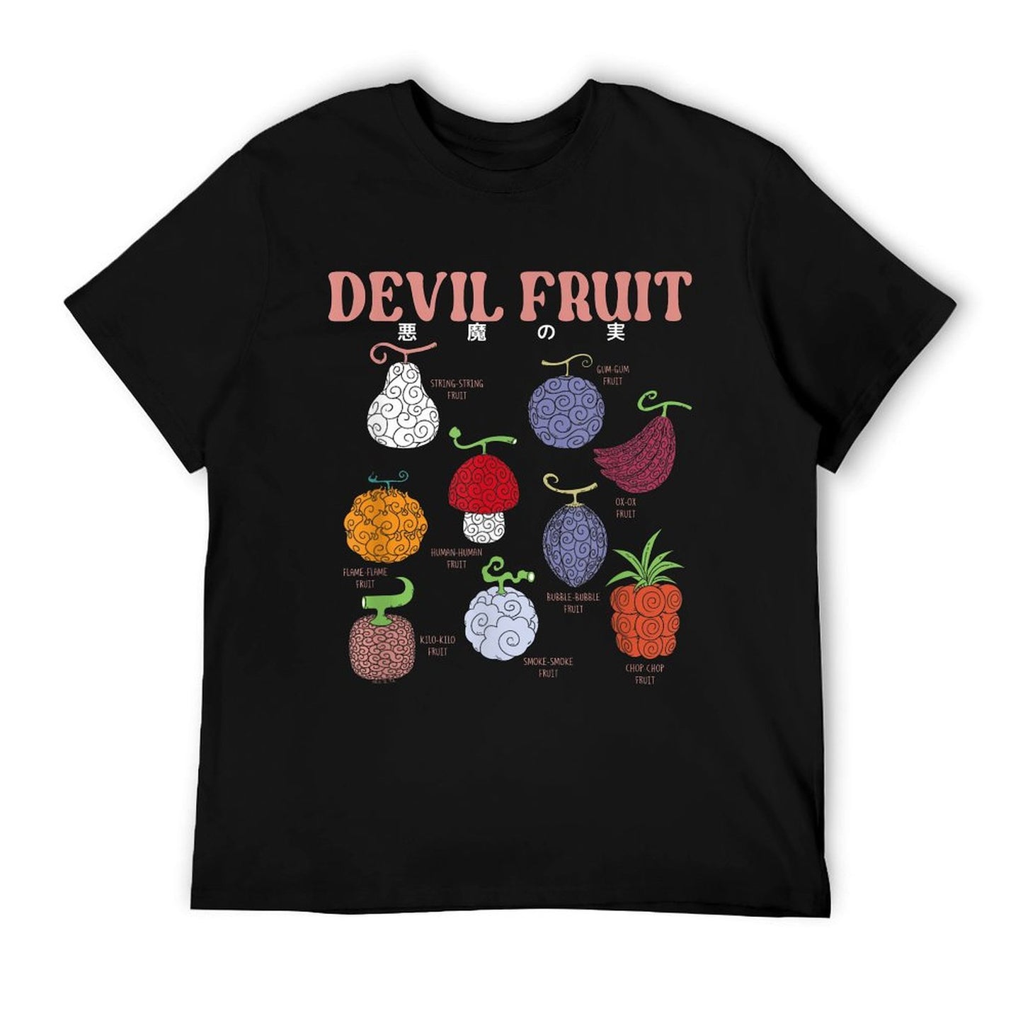 One Piece Anime Devil Fruit Varieties Illustration Trendy Pattern T-Shirt