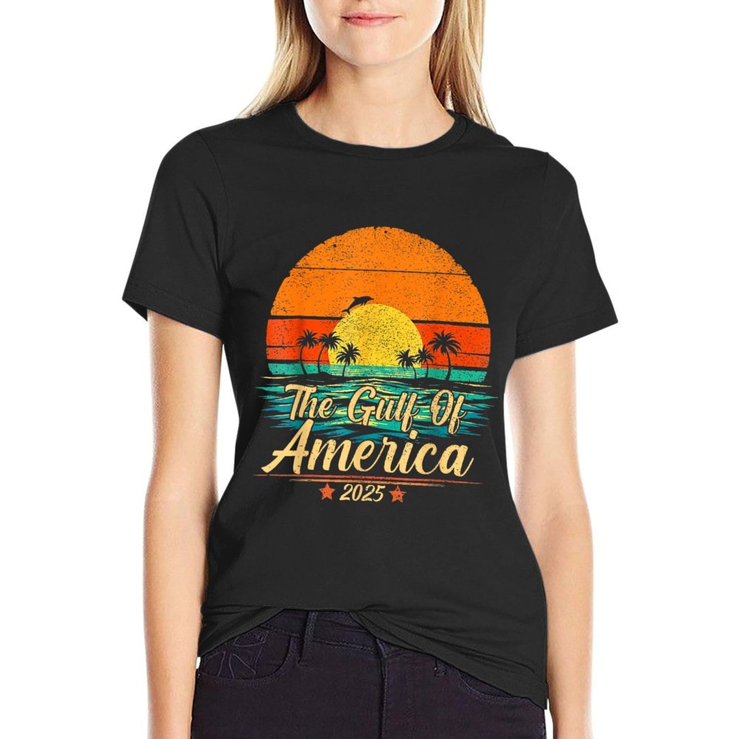 Retro Vintage Gulf Of US America 2025 American Flag Mexico High-quality Stitching T-Shirt