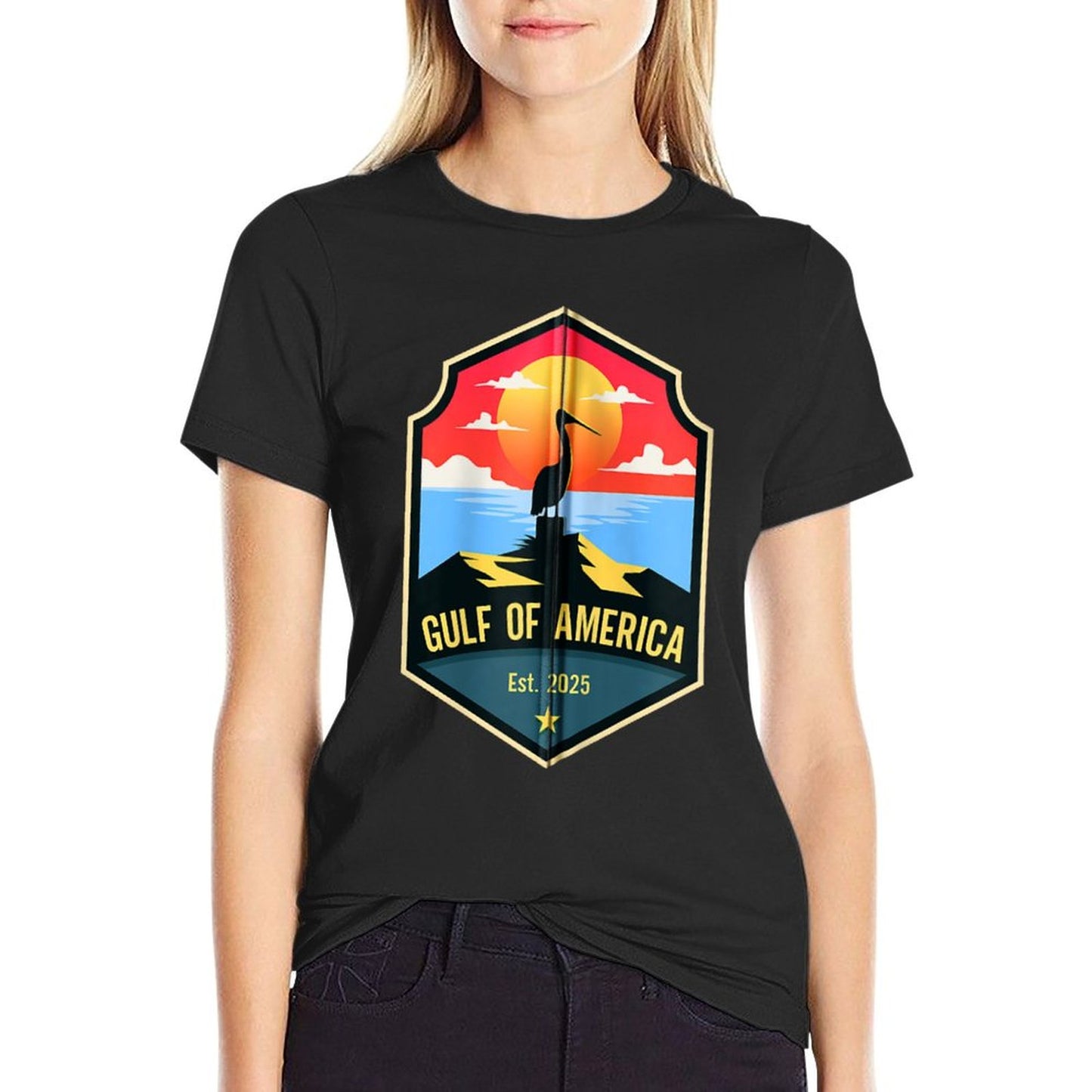 Retro Gulf Of USA America Est 2025 American Flag Gulf Mexico Zip Heathered Texture T-Shirt