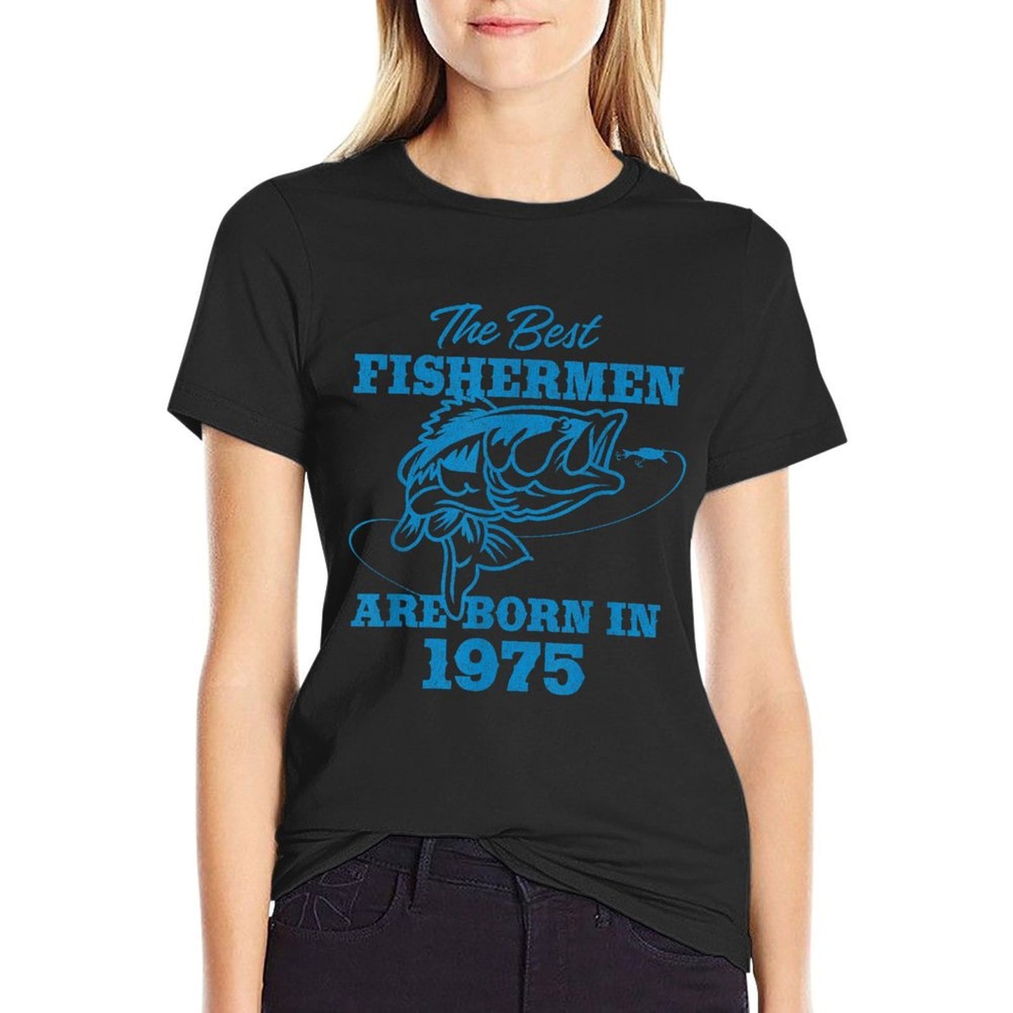 50 Year Old Fisherman Fishing 1975 50th Birthday Rolled Sleeves T-Shirt