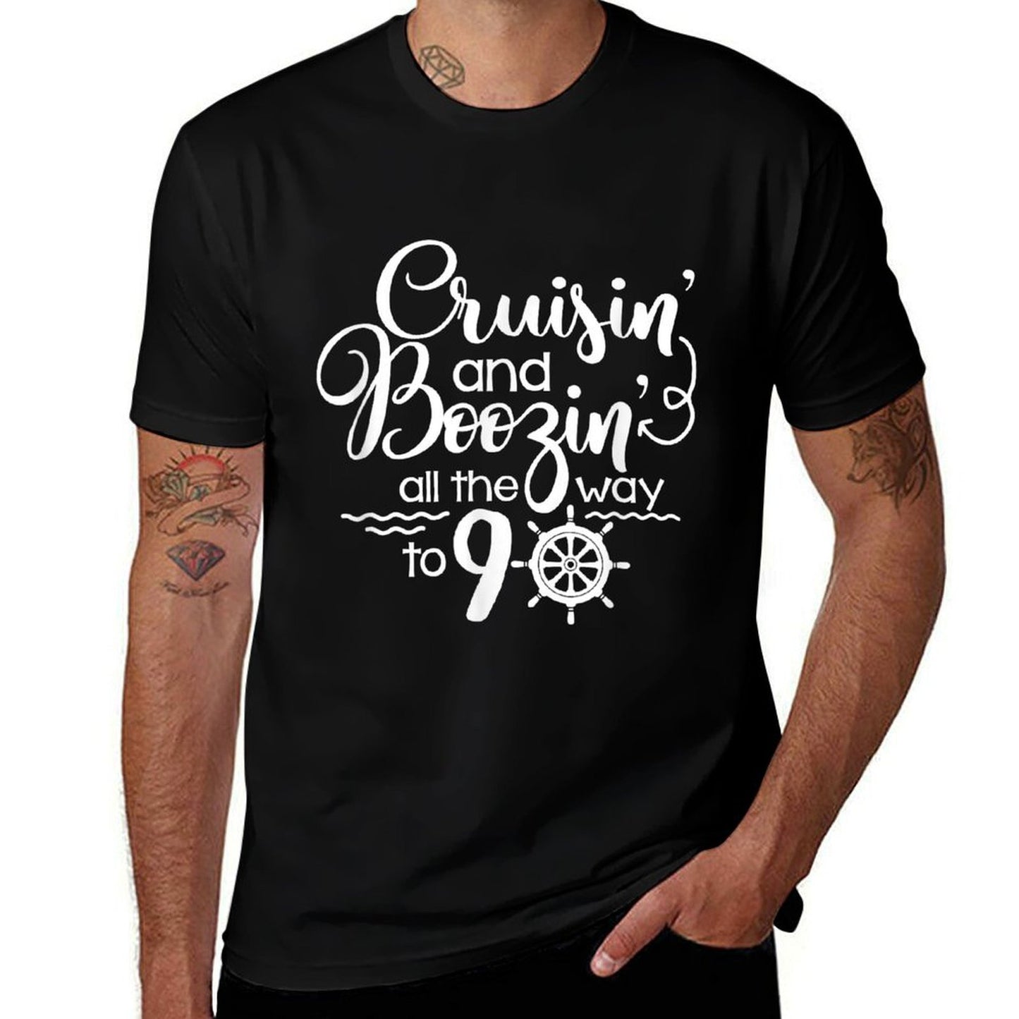 Cruisin' & Boozin' All The Way To 90 Cruise 90th Birthday Rolled Sleeves T-Shirt