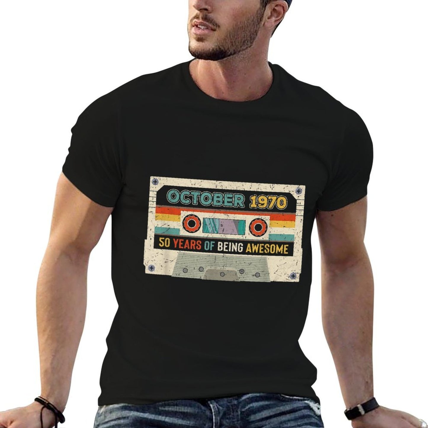 50th Birthday Cassette Awesome October 1970 50 Years Old Moisture-wicking T-Shirt
