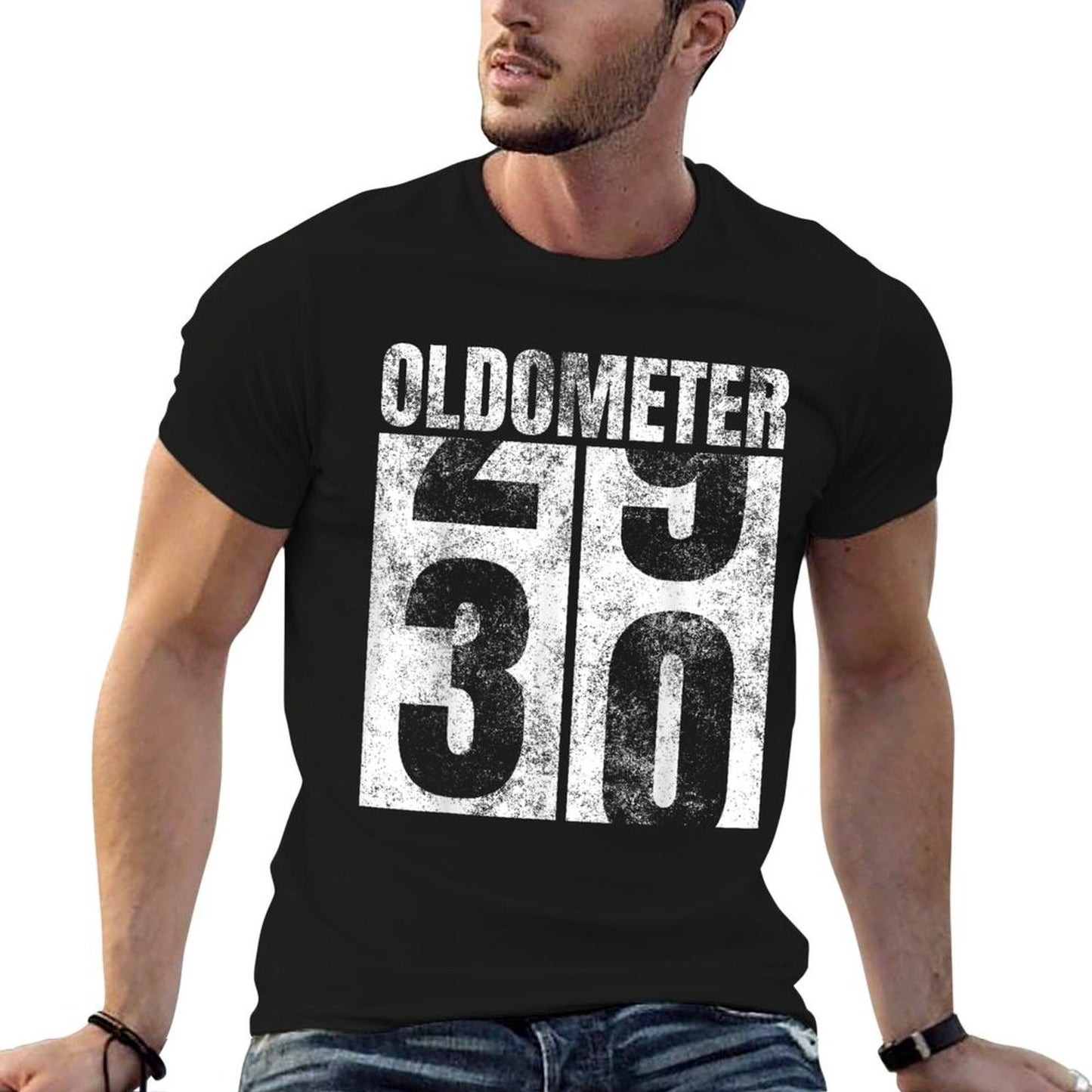 Oldometer 29-30 Yrs Old Man Woman Bday Graphic 30th Birthday Affordable Price T-Shirt
