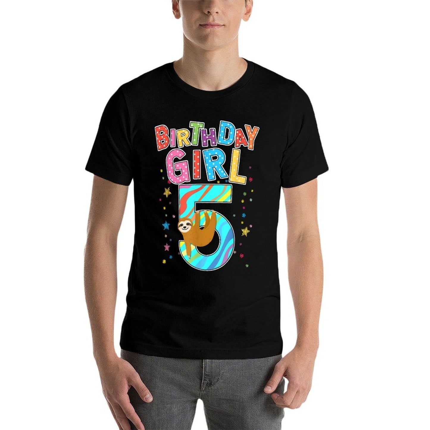 5 Years Old Birthday Girl Sloth Lover Girl Birthday Cotton T-Shirt