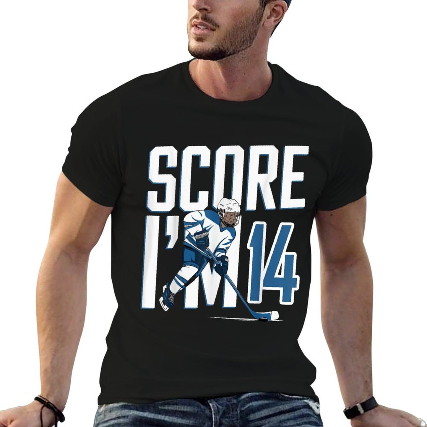 Fourteen 14 Years Old Ice Hockey for 14th Birthday Fade-proof Color T-Shirt